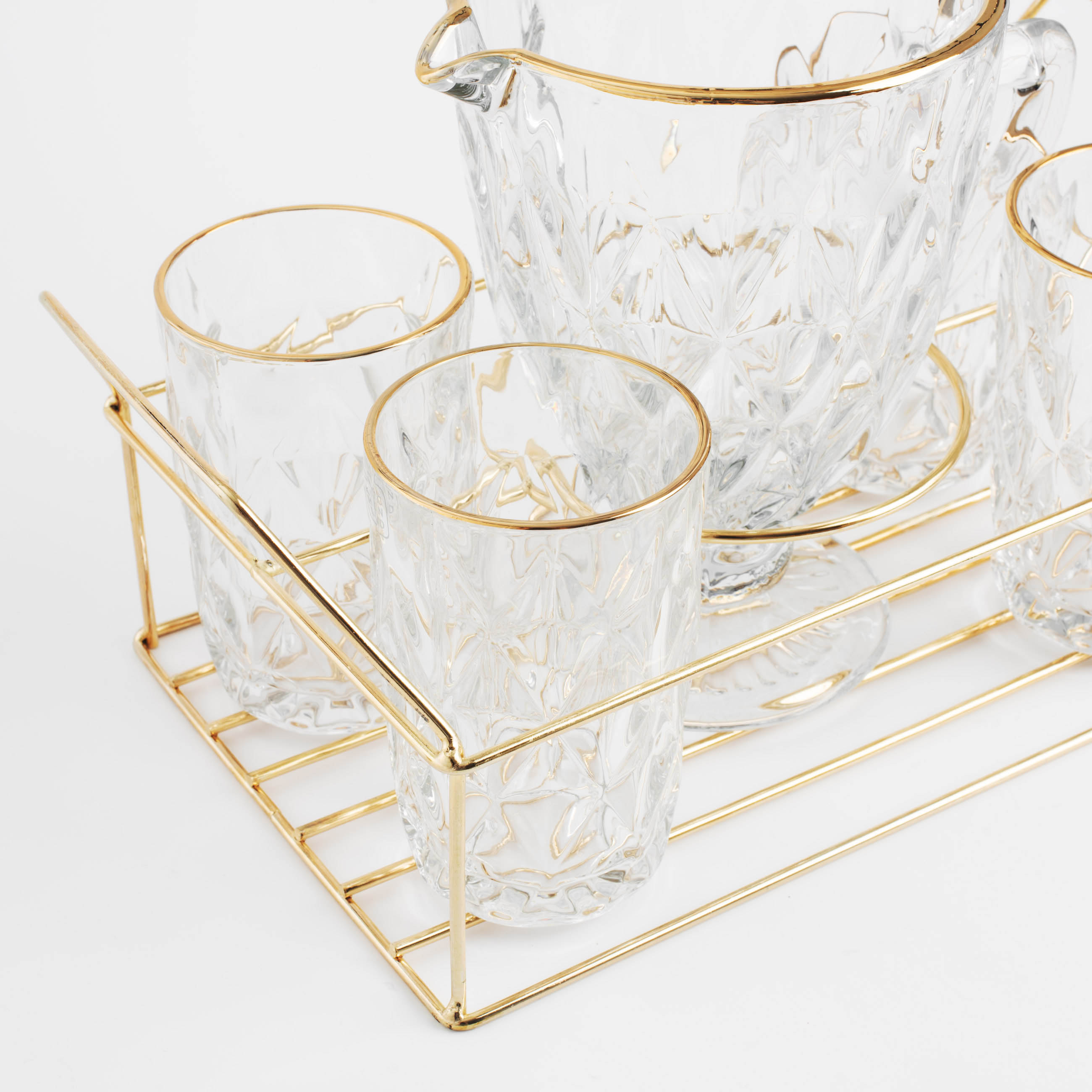 Набор для напитков, 4 перс, 5 пр, на подставке, стекло Р/металл, золотистый, Rhomb gold