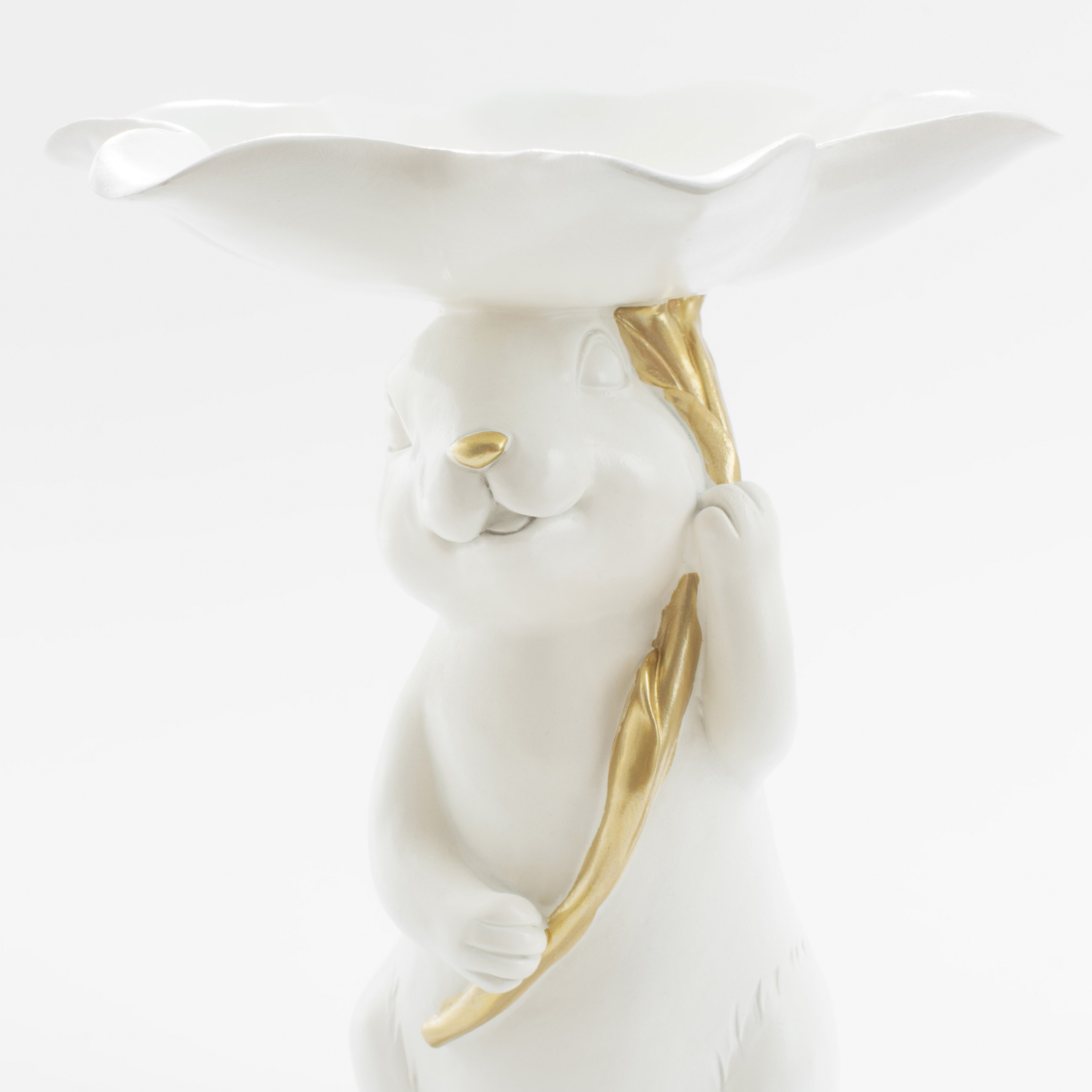 Блюдо декоративное, 21х17 см, полирезин, бело-золотистое, Кролик с цветком, Easter gold