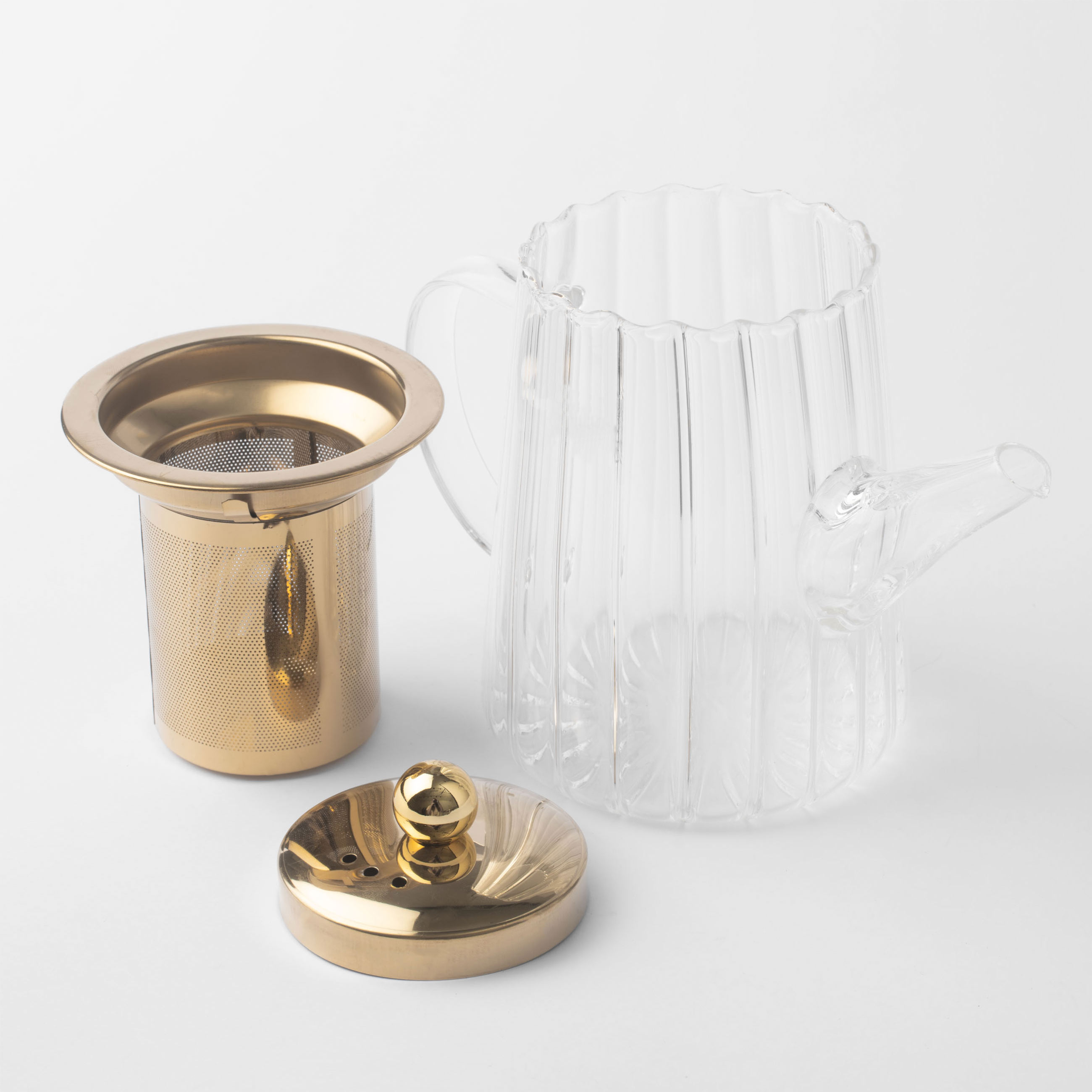 Чайник заварочный, 600 мл, стекло Б/сталь, золотистый, Camellia gold