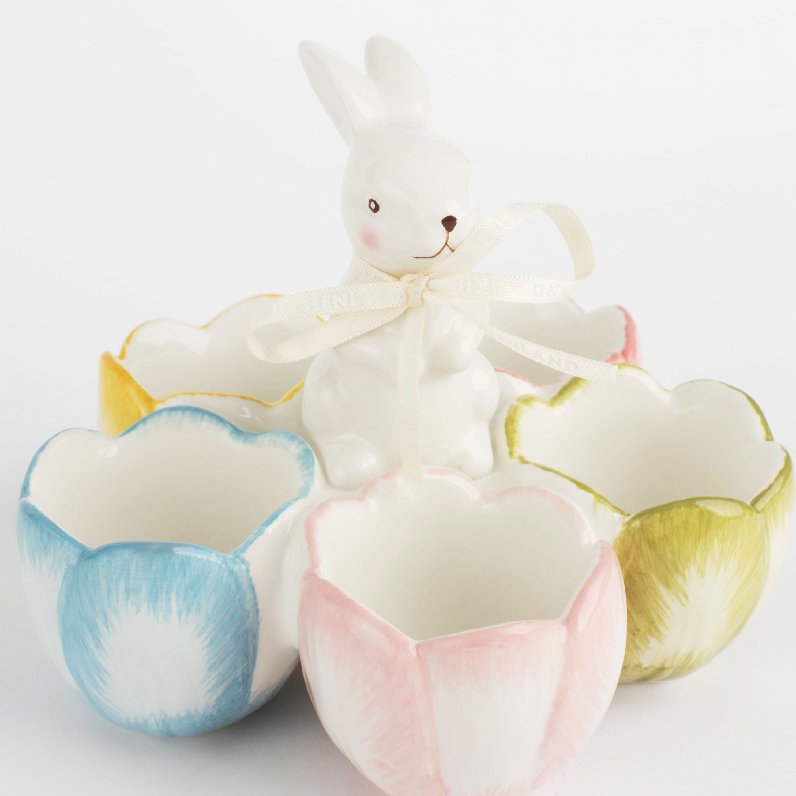 Блюдо пасхальное, 15 см, 5 отд, керамика, белая, Крольчиха в тюльпанах, Easter изображение № 4