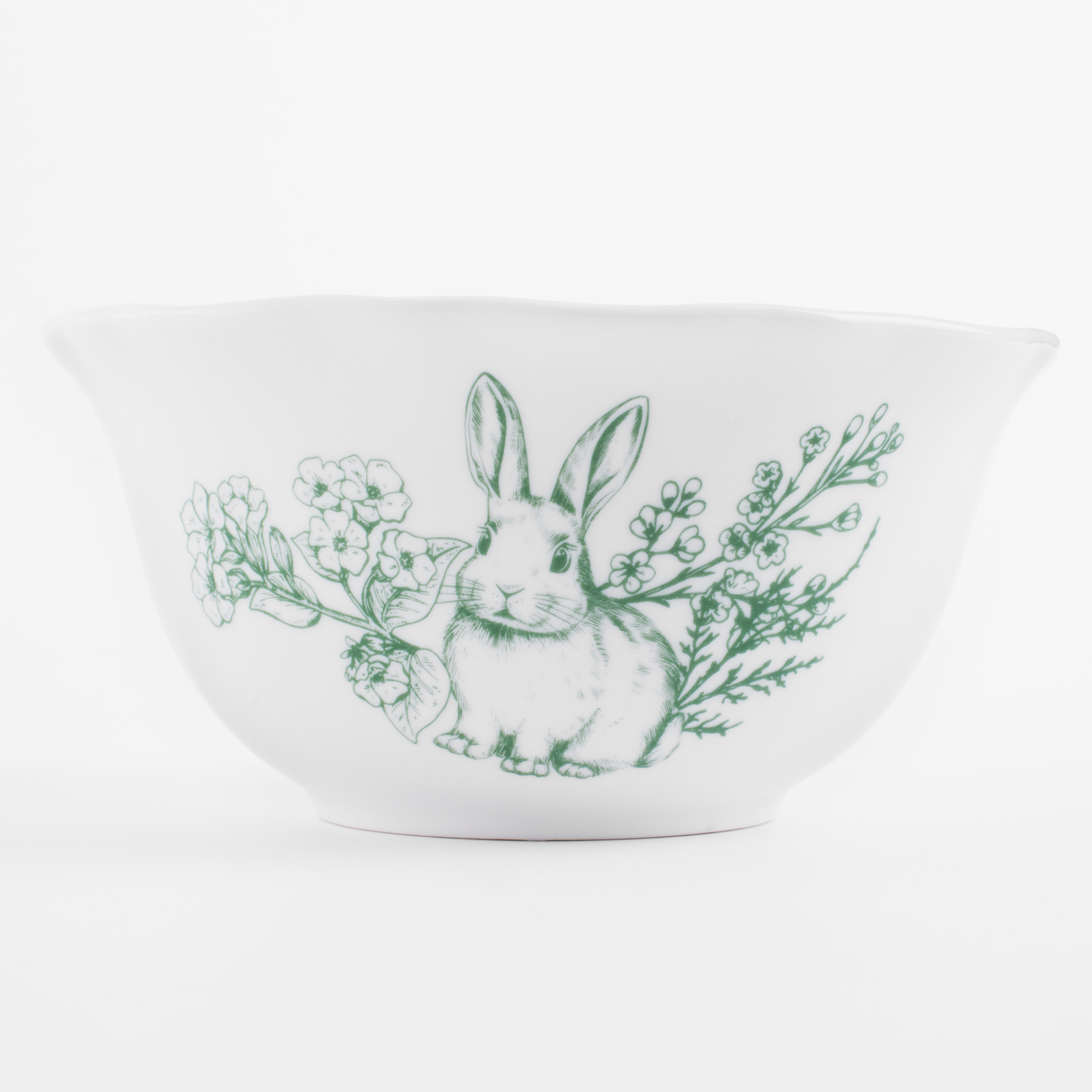 Салатник, 15х7 см, 550 мл, керамика, бело-зеленый, Кролик в цветах, Easter blooming изображение № 3
