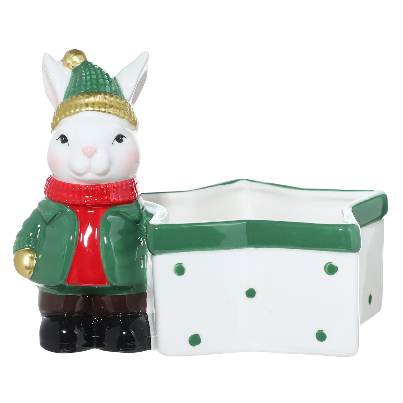 Конфетница, 16х11 см, керамика, Кролик в зеленой кофте со звездой, Christmas classic
Конфетница, 16х11 см, керамика, Кролик в зеленой кофте со звездой, Christmas classic