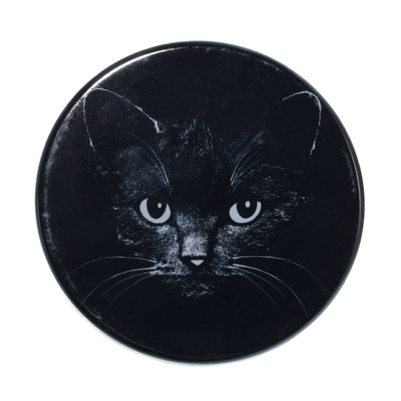 Подставка под кружку, 11x11 см, керамика/пробка, круглая, черная, Ночной кот, Cat night изображение № 1