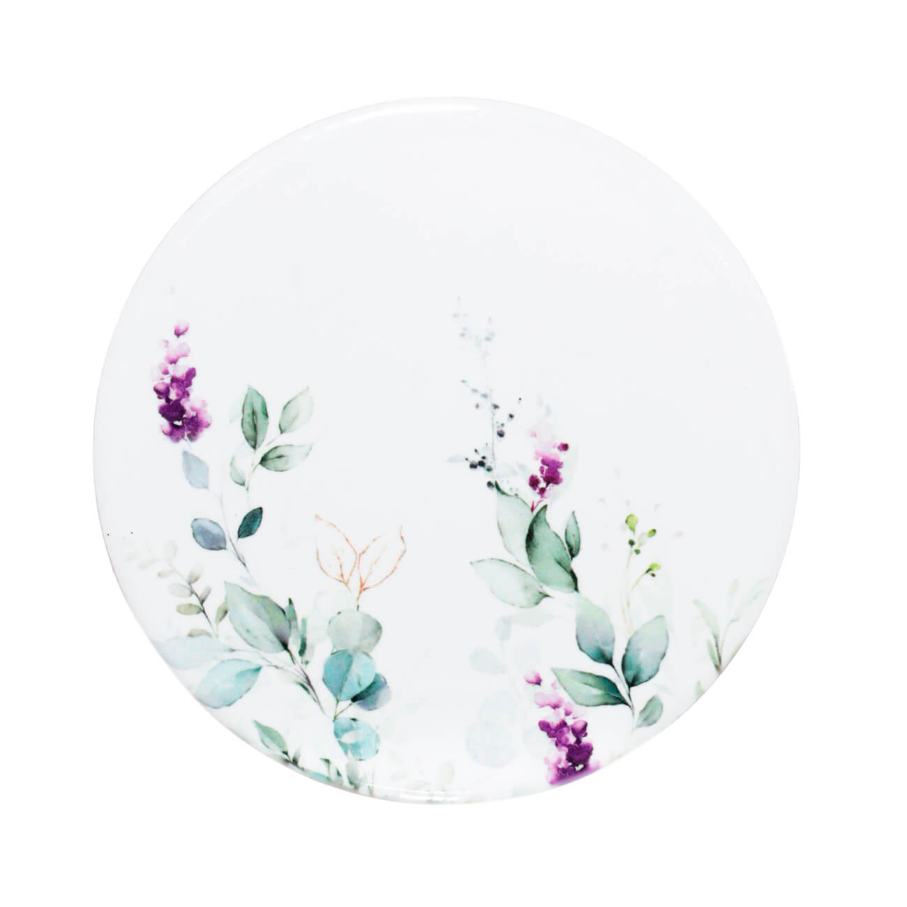 Подставка под кружку, 11 см, керамика/пробка, круглая, белая, Акварельные цветы, Senetti изображение № 1