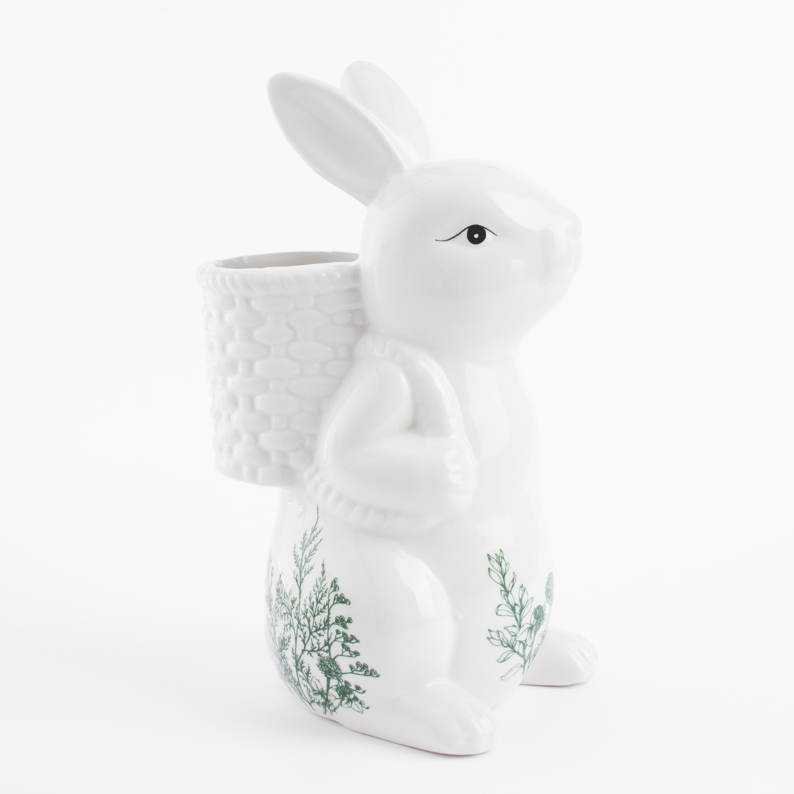 Ваза для цветов, 22 см, декоративная, керамика, бело-зеленая, Кролик с корзиной, Easter blooming изображение № 3