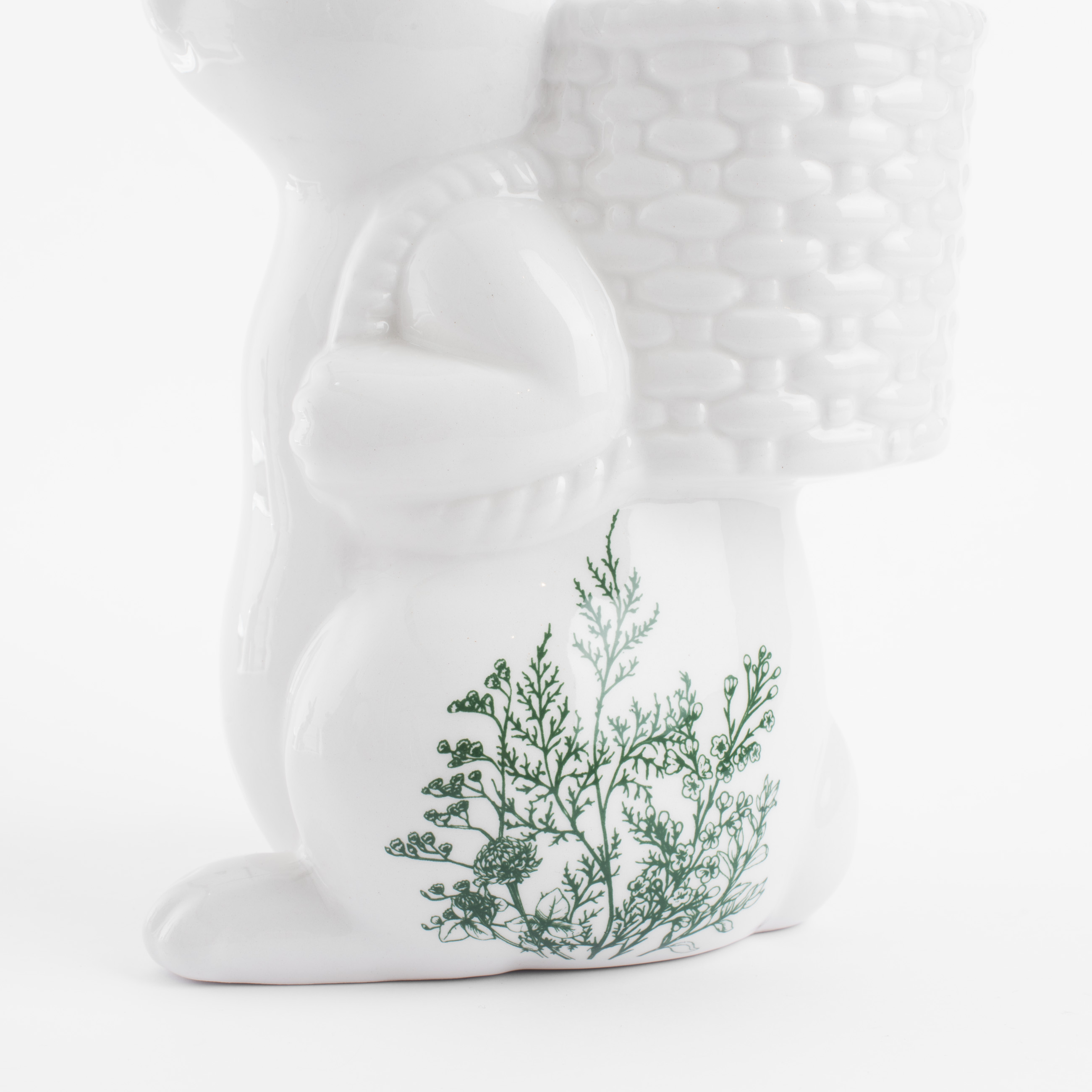Ваза для цветов, 22 см, декоративная, керамика, бело-зеленая, Кролик с корзиной, Easter blooming изображение № 4