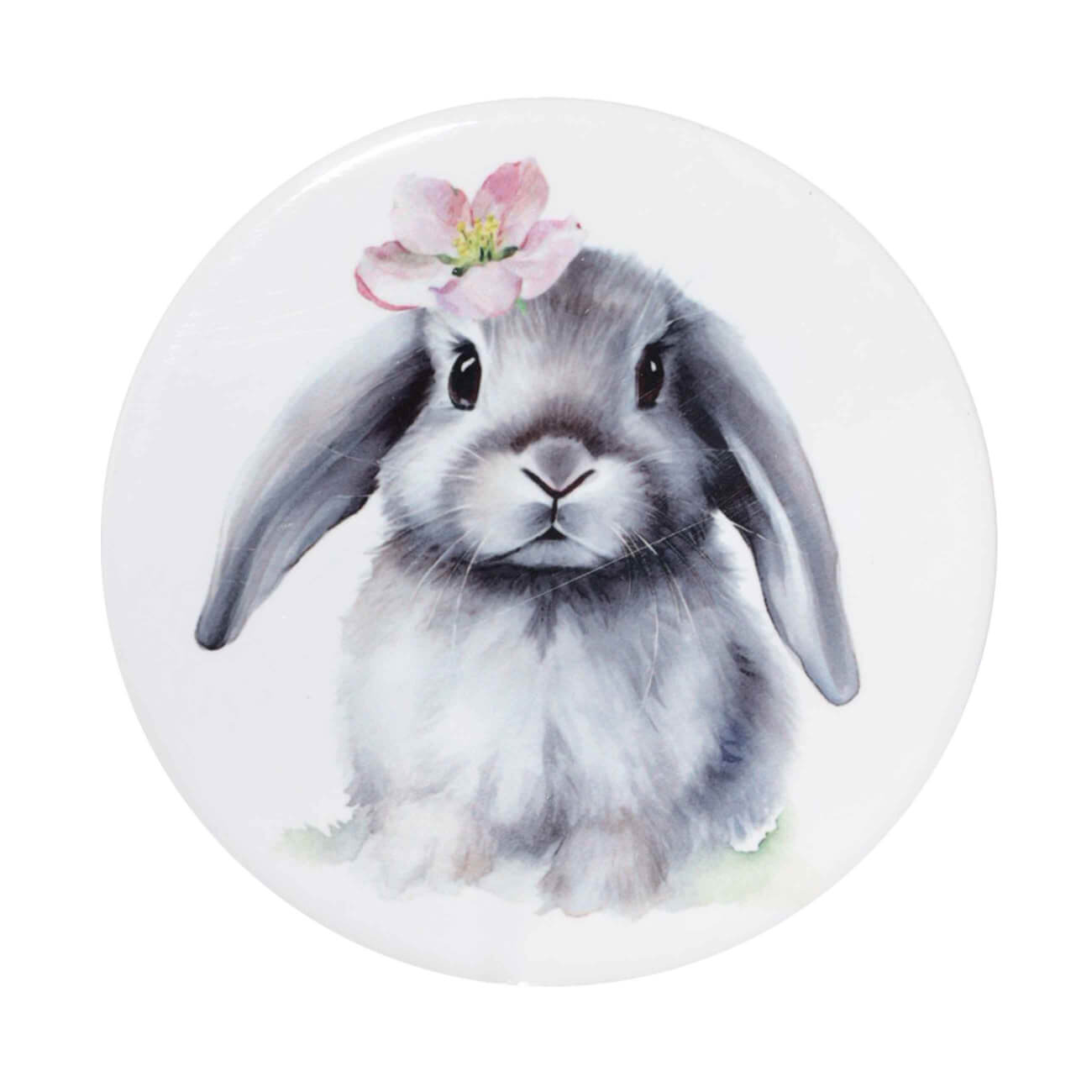 Подставка под кружку, 11 см, керамика/пробка, круглая, белая, Кролик с цветком, Pure Easter изображение № 1