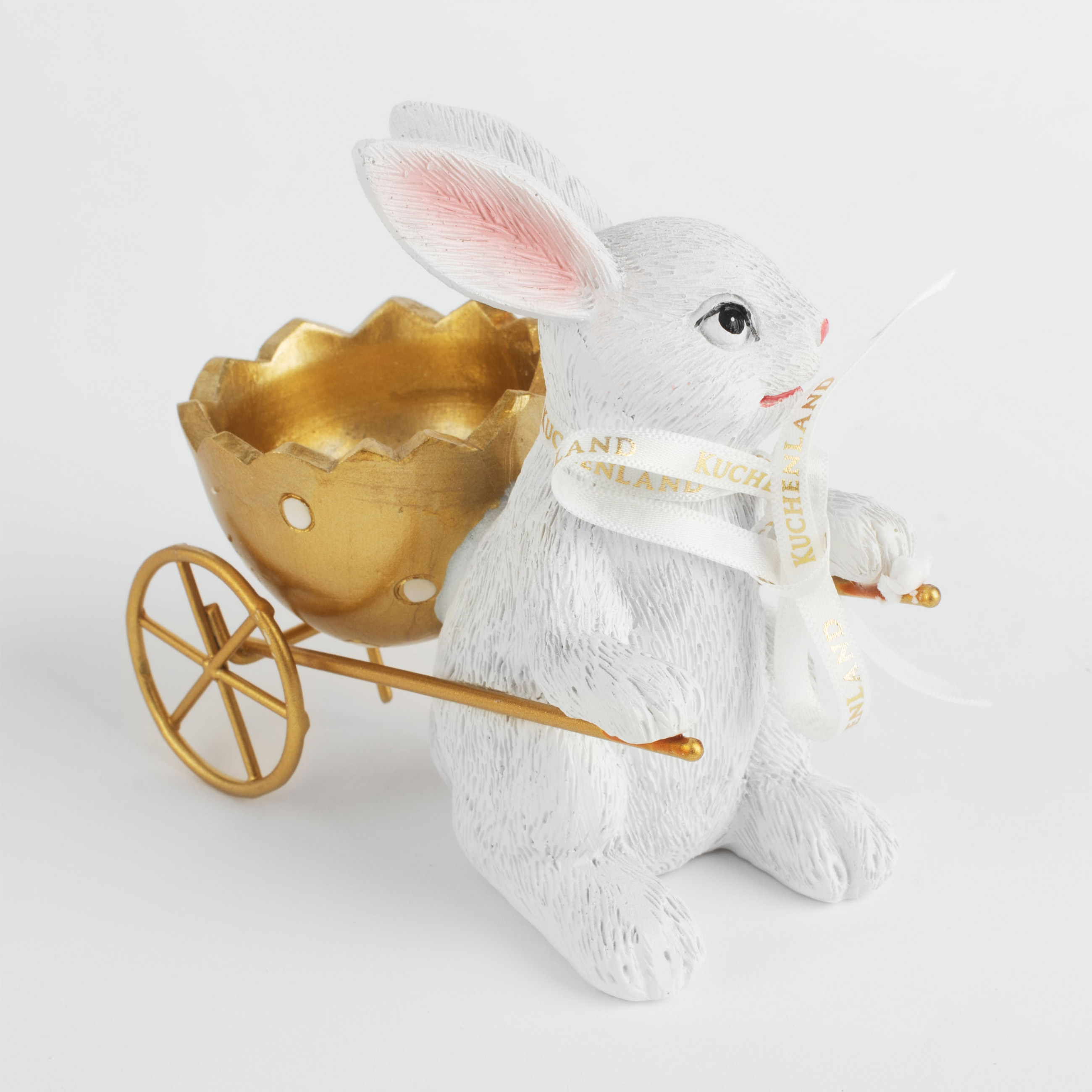 Подставка для яйца, 12 см, полирезин, бело-золотистая, Кролик с тележкой, Easter gold изображение № 3