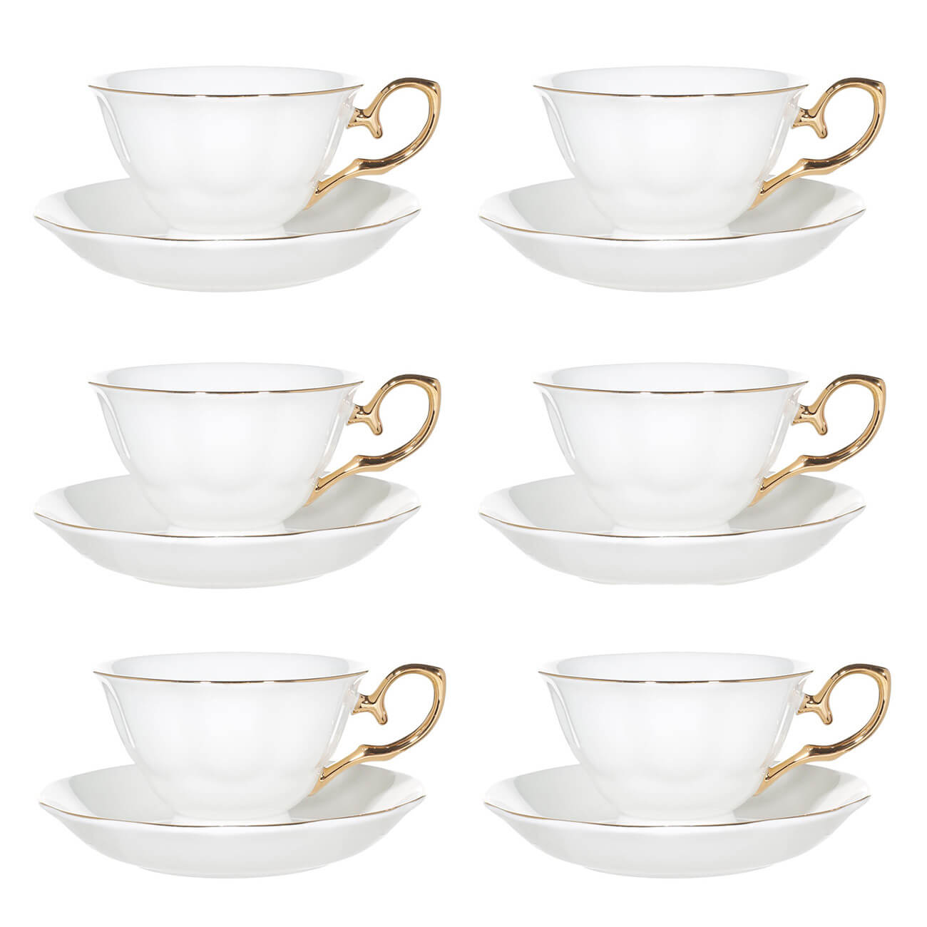 Пара чайная, 6 перс, 12 пр, 180 мл, фарфор F, бело-золотистая, Premium Gold изображение № 1