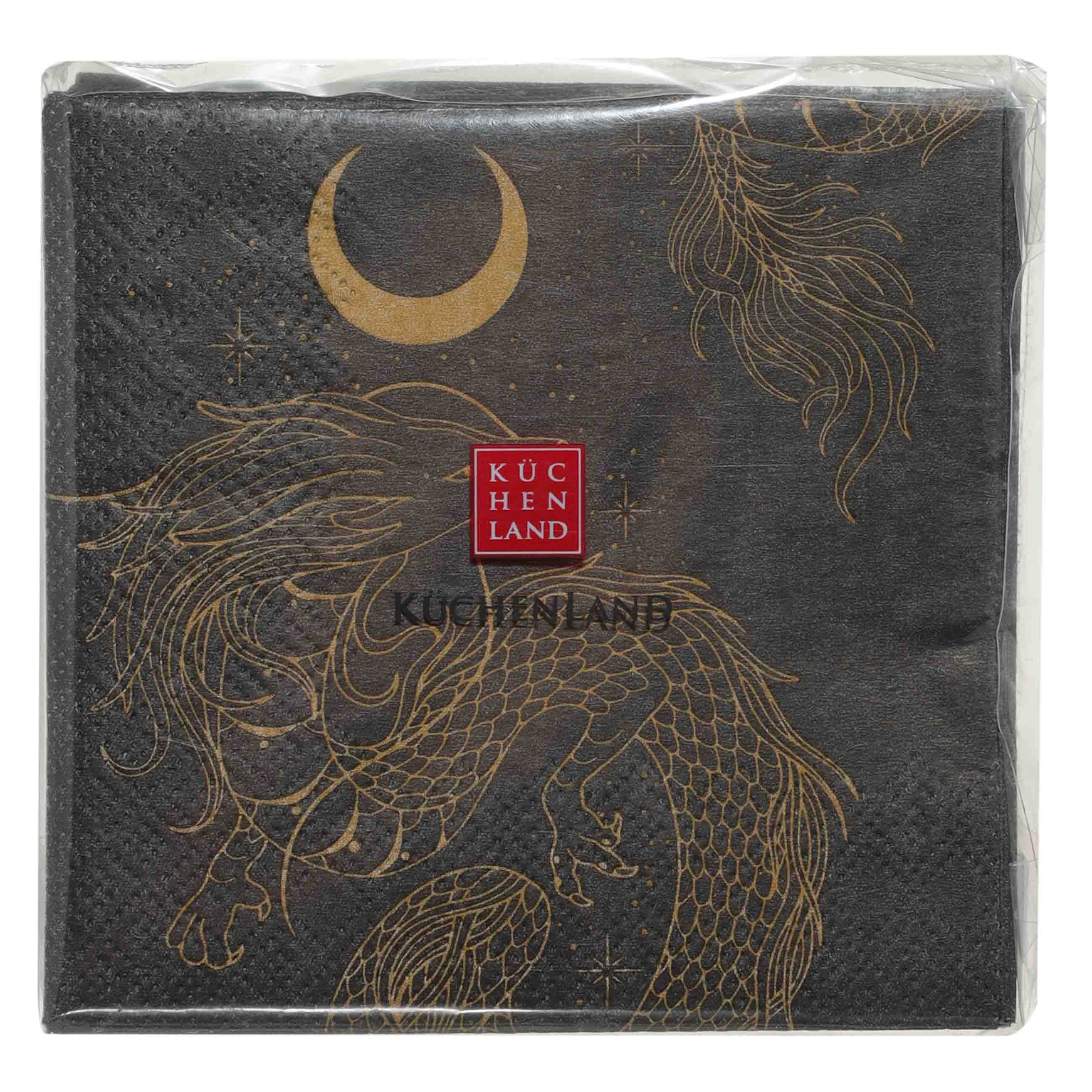 Салфетки бумажные, 21х21 см, 20 шт, квадратные, черные, Дракон и месяц, Dragon leinor изображение № 2