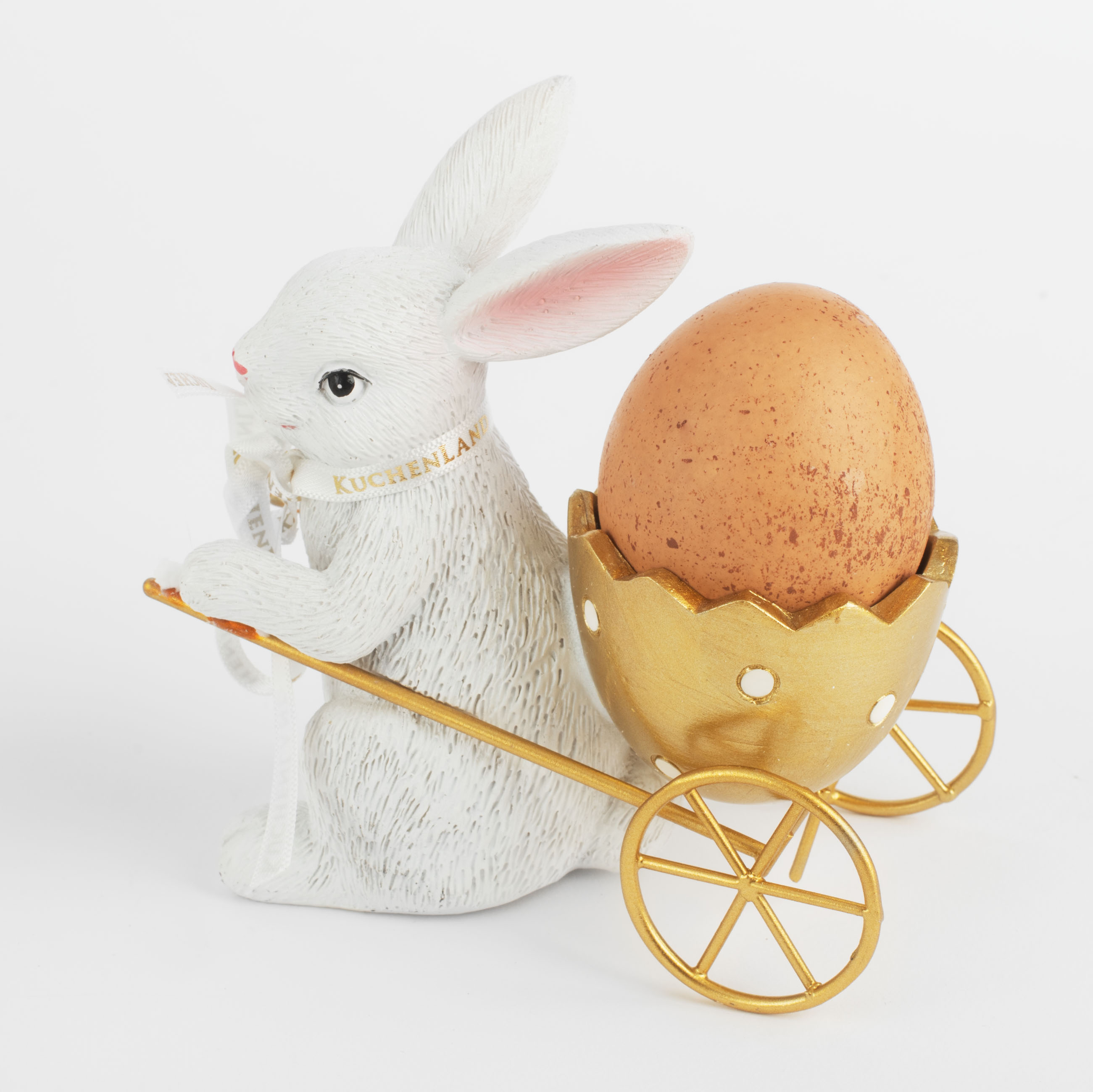 Подставка для яйца, 12 см, полирезин, бело-золотистая, Кролик с тележкой, Easter gold изображение № 7