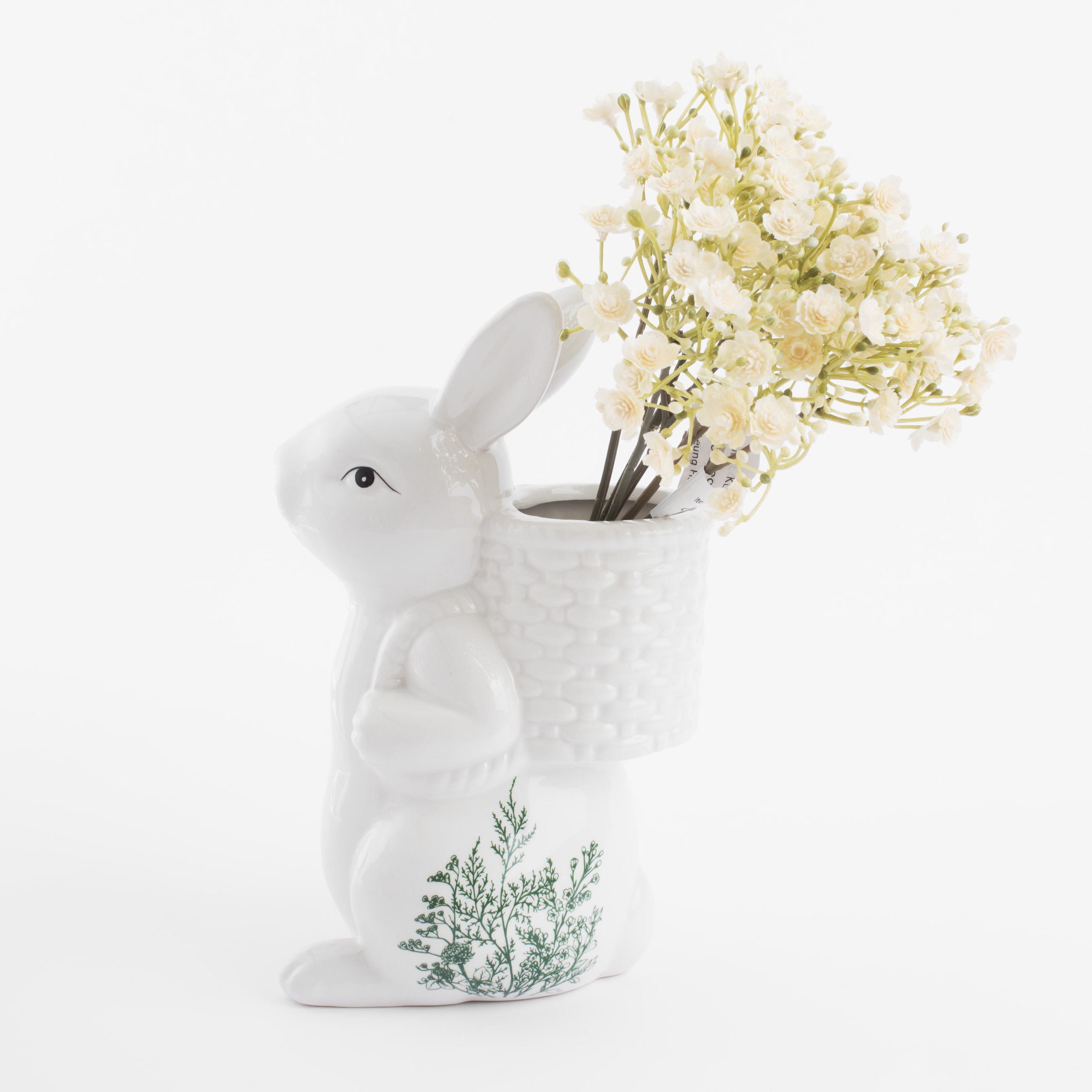 Ваза для цветов, 22 см, декоративная, керамика, бело-зеленая, Кролик с корзиной, Easter blooming изображение № 6