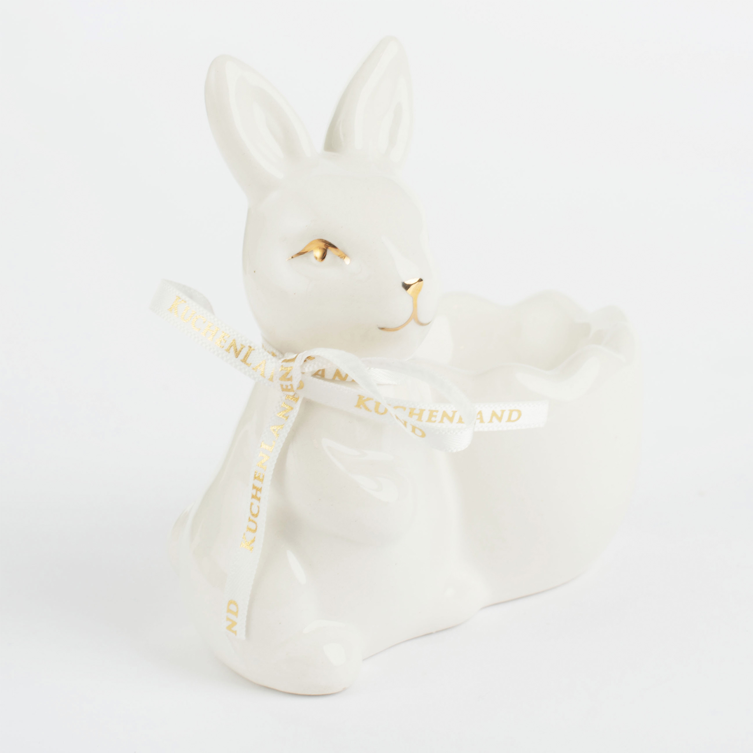 Подставка для яйца, 10 см, керамика, бело-золотистая, Кролик со скорлупкой, Easter gold изображение № 3