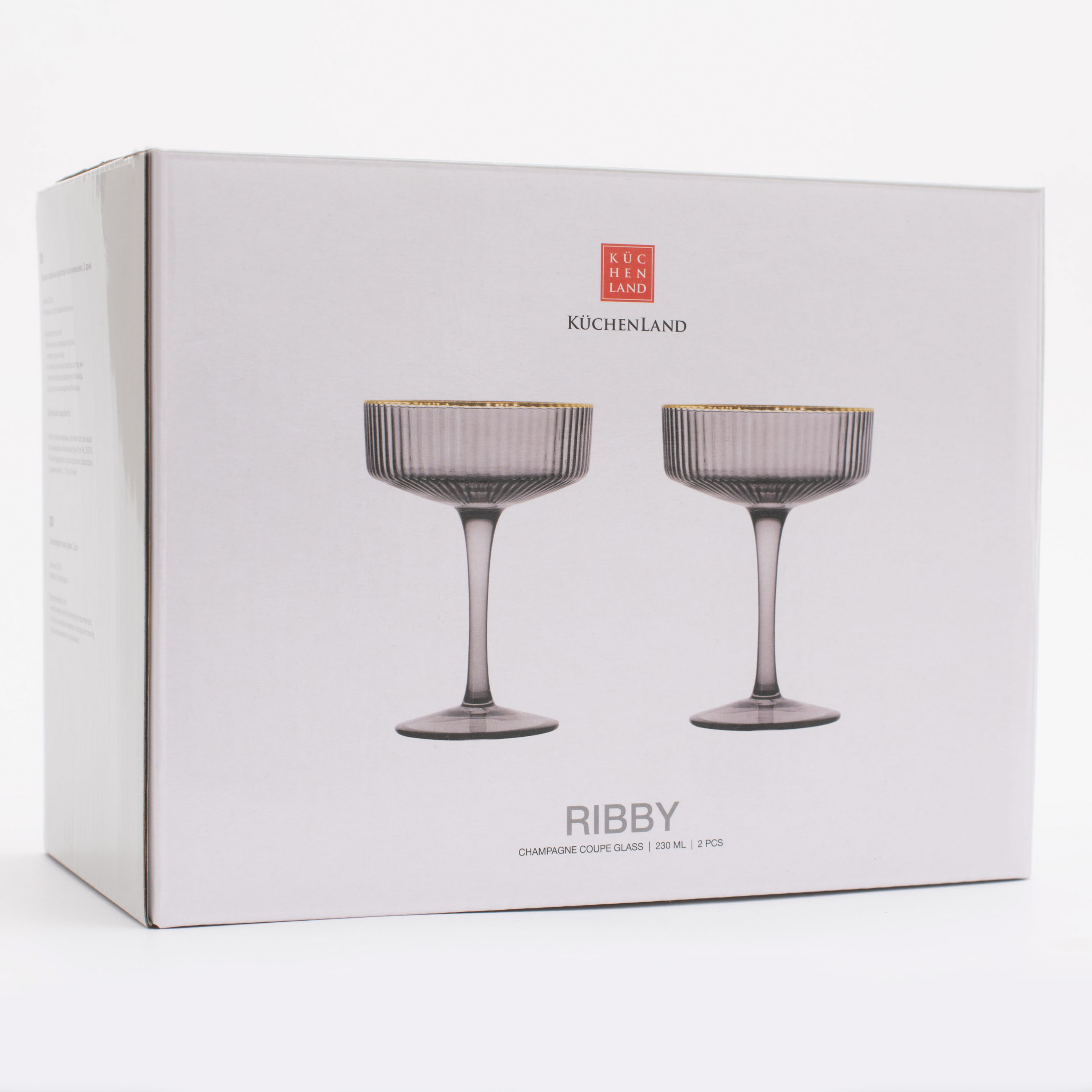 Бокал-креманка для шампанского, 230 мл, 2 шт, стекло Р, серый, с золотистым кантом, Ribby R Gold