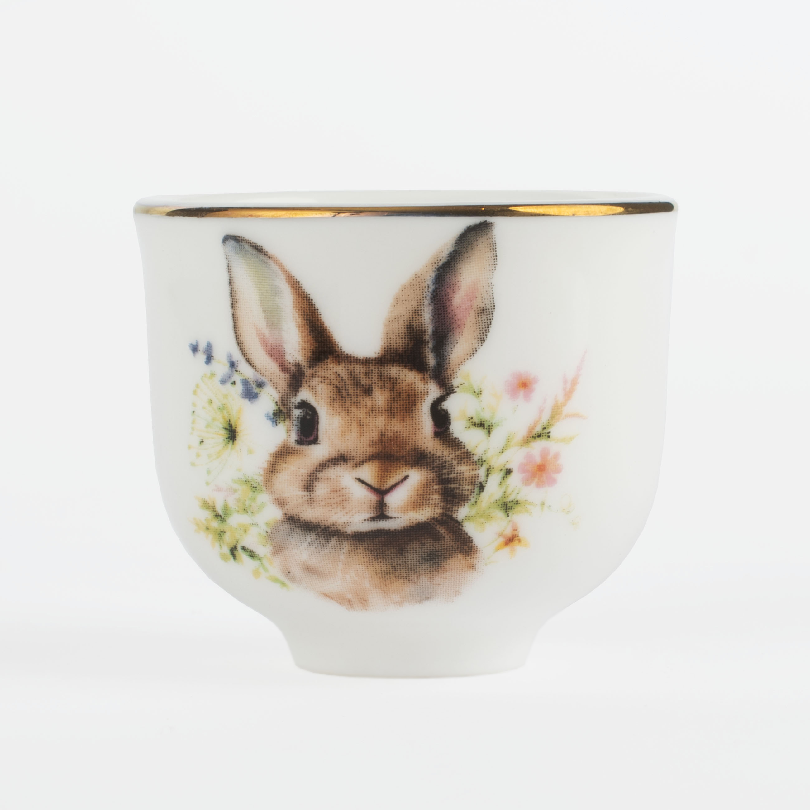 Подставка для яйца, 4 см, фарфор F, белая, с золотистым кантом, Кролик в цветах, Natural Easter изображение № 2