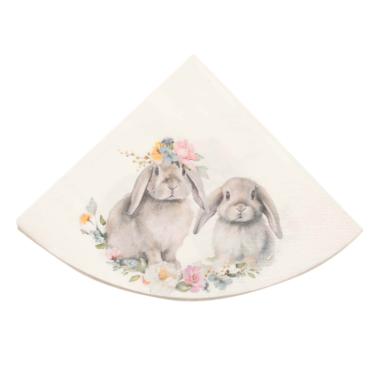 Салфетки бумажные, 33х33 см, 20 шт, круглые, белые, Кролики с цветами, Pure Easter изображение № 1