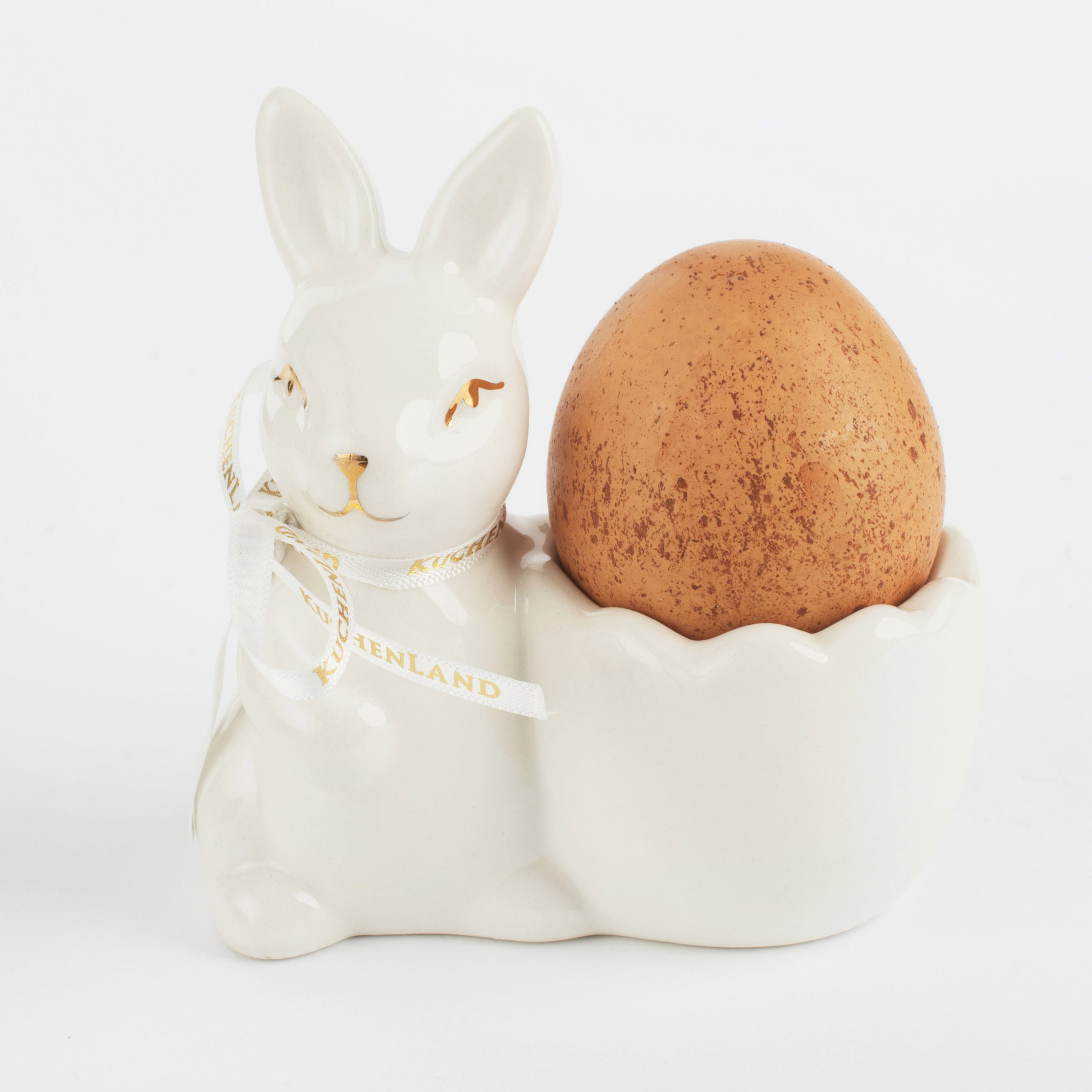 Подставка для яйца, 10 см, керамика, бело-золотистая, Кролик со скорлупкой, Easter gold изображение № 6