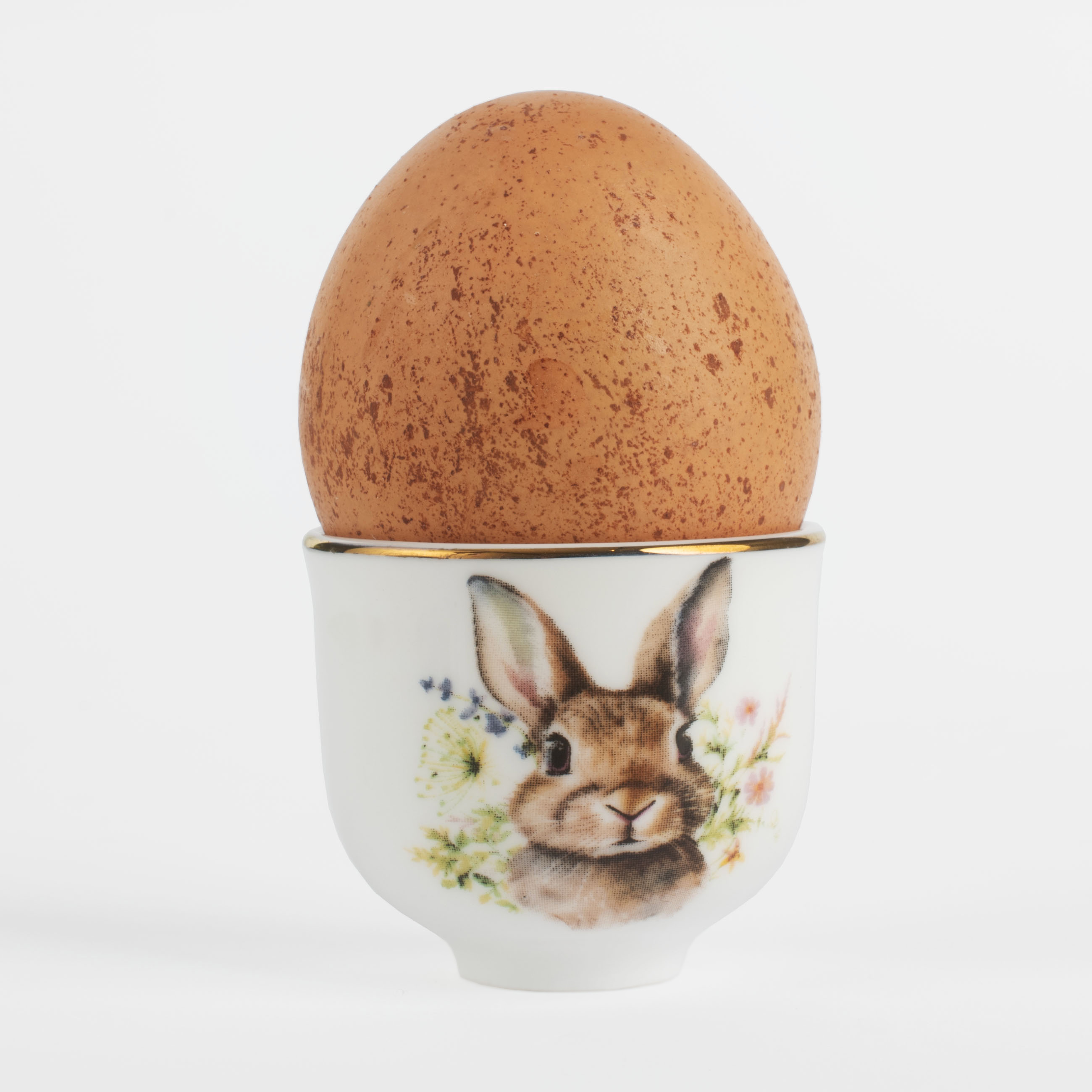 Подставка для яйца, 4 см, фарфор F, белая, с золотистым кантом, Кролик в цветах, Natural Easter изображение № 5