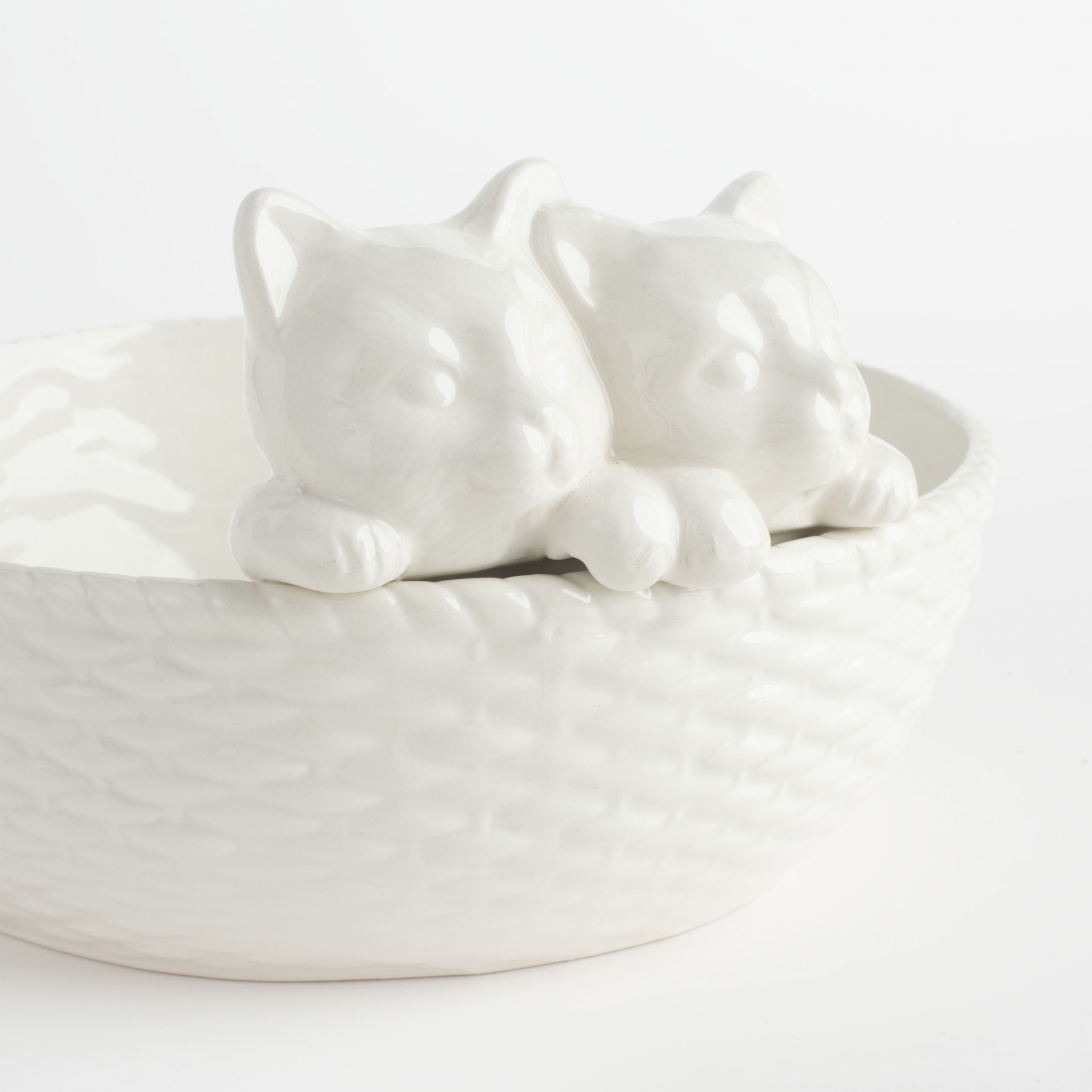 Блюдо глубокое, 24х13 см, керамика, белое, Коты в корзине, Kitten изображение № 4