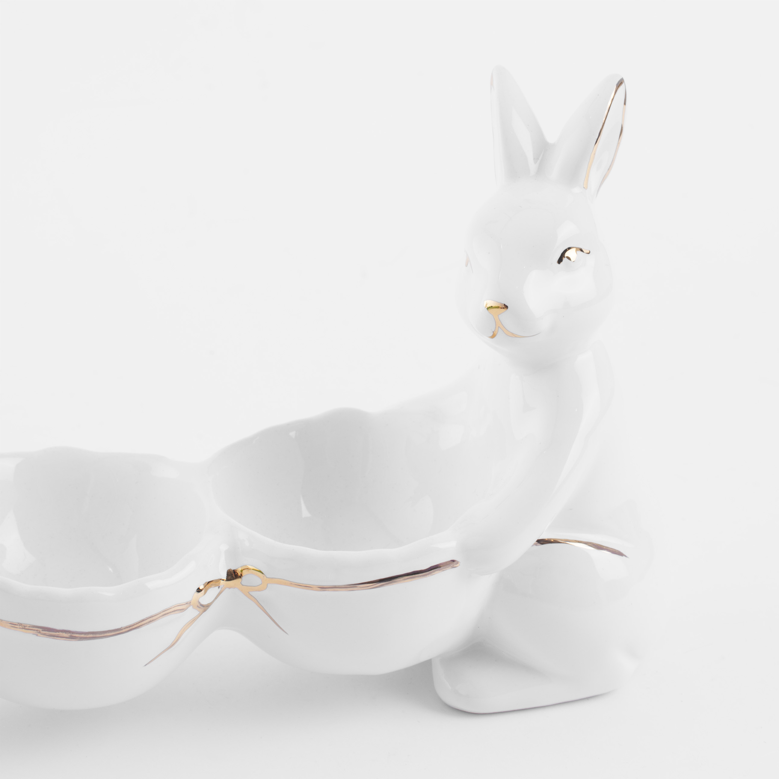 Подставка для яйца, 3 отд, 21х10 см, керамика, бело-золотистая, Кролики, Easter gold изображение № 4