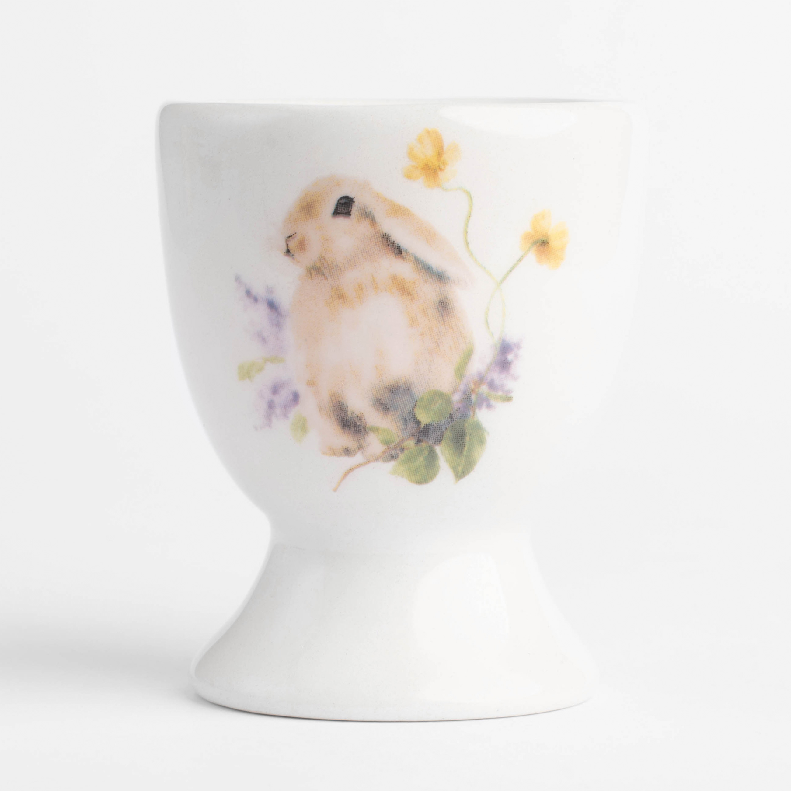 Подставка для яйца, 6 см, керамика, белая, Кролик в цветах, Easter изображение № 2