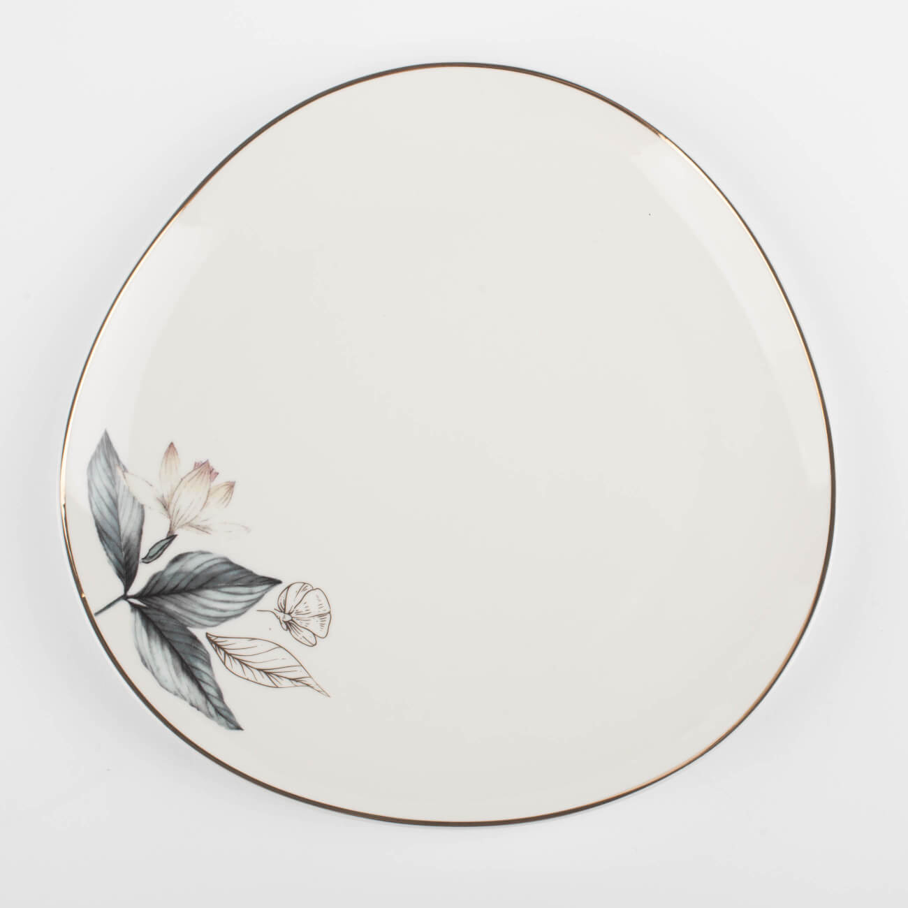 Тарелка закусочная, 21 см, фарфор N, белая, с золотистым кантом, Цветок и листья, Noir изображение № 1