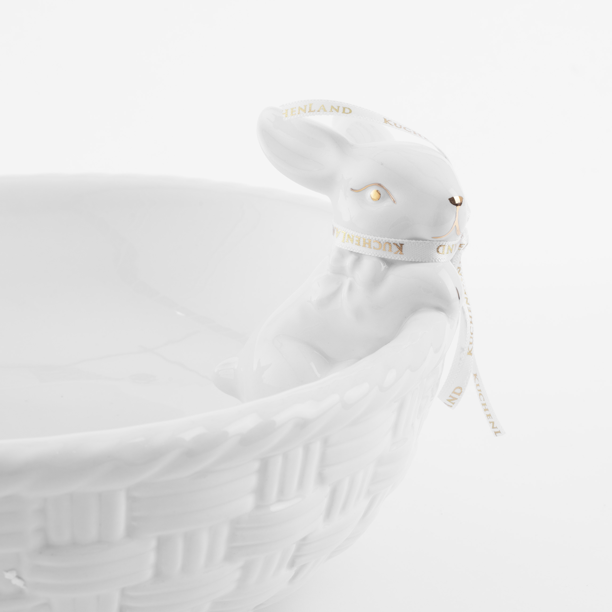 Салатник декоративный, 24х8 см, 1 л, керамика, белое, Два кролика в корзине, Easter gold изображение № 3