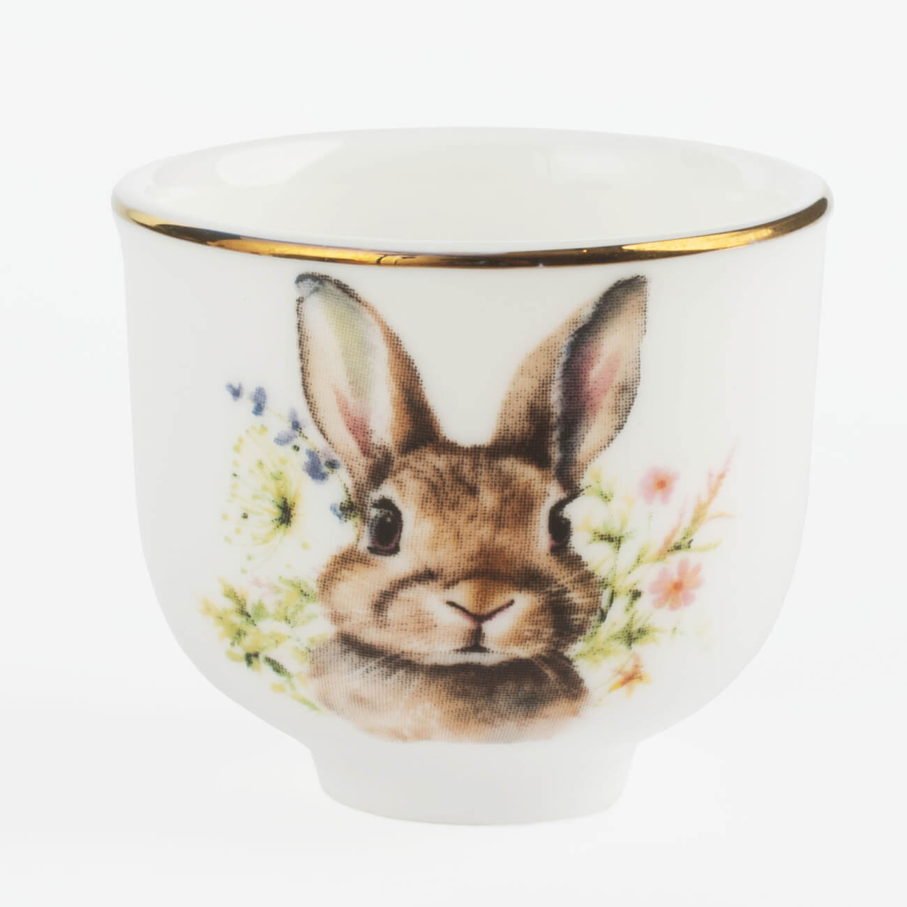 Подставка для яйца, 4 см, фарфор F, белая, с золотистым кантом, Кролик в цветах, Natural Easter изображение № 1