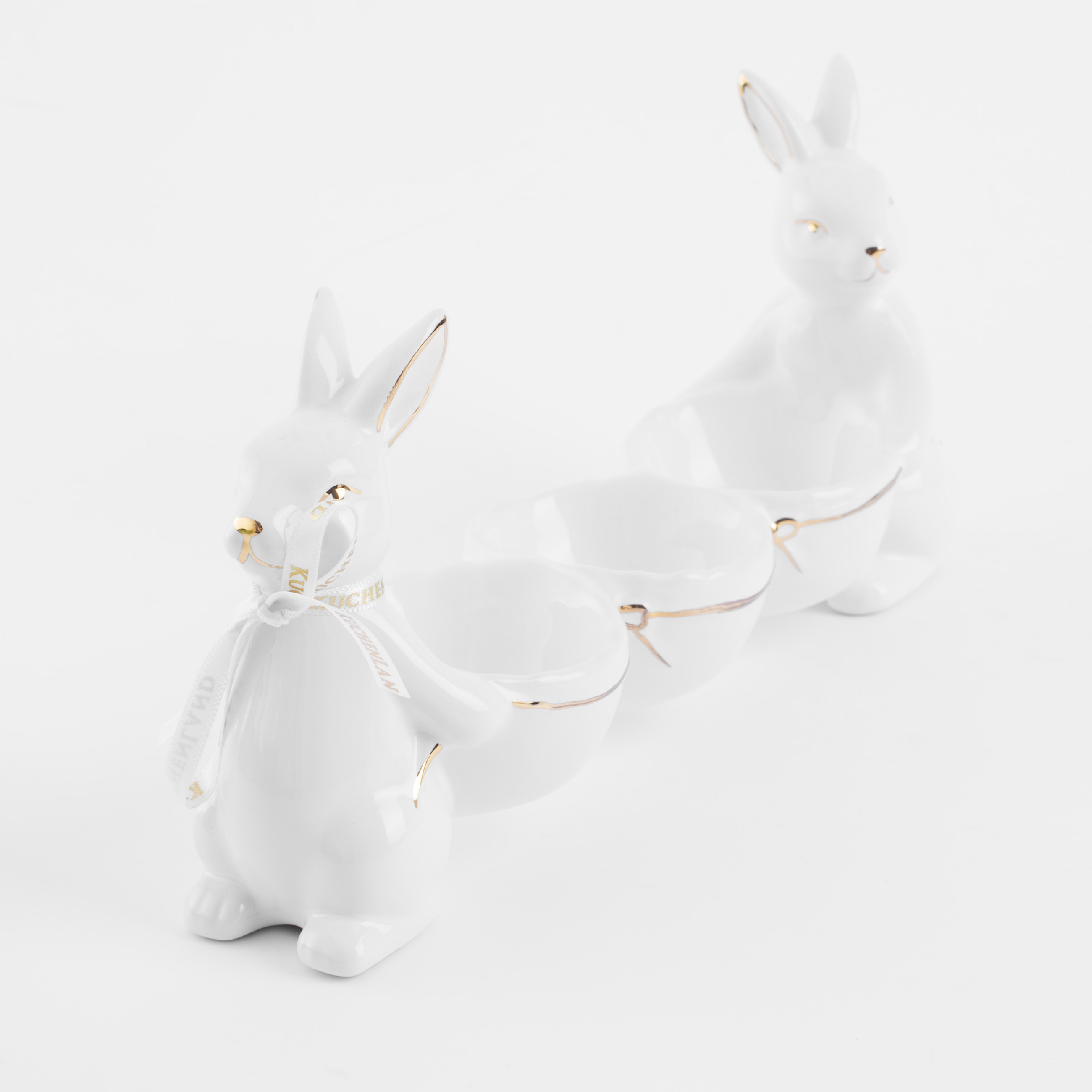 Подставка для яйца, 3 отд, 21х10 см, керамика, бело-золотистая, Кролики, Easter gold изображение № 2