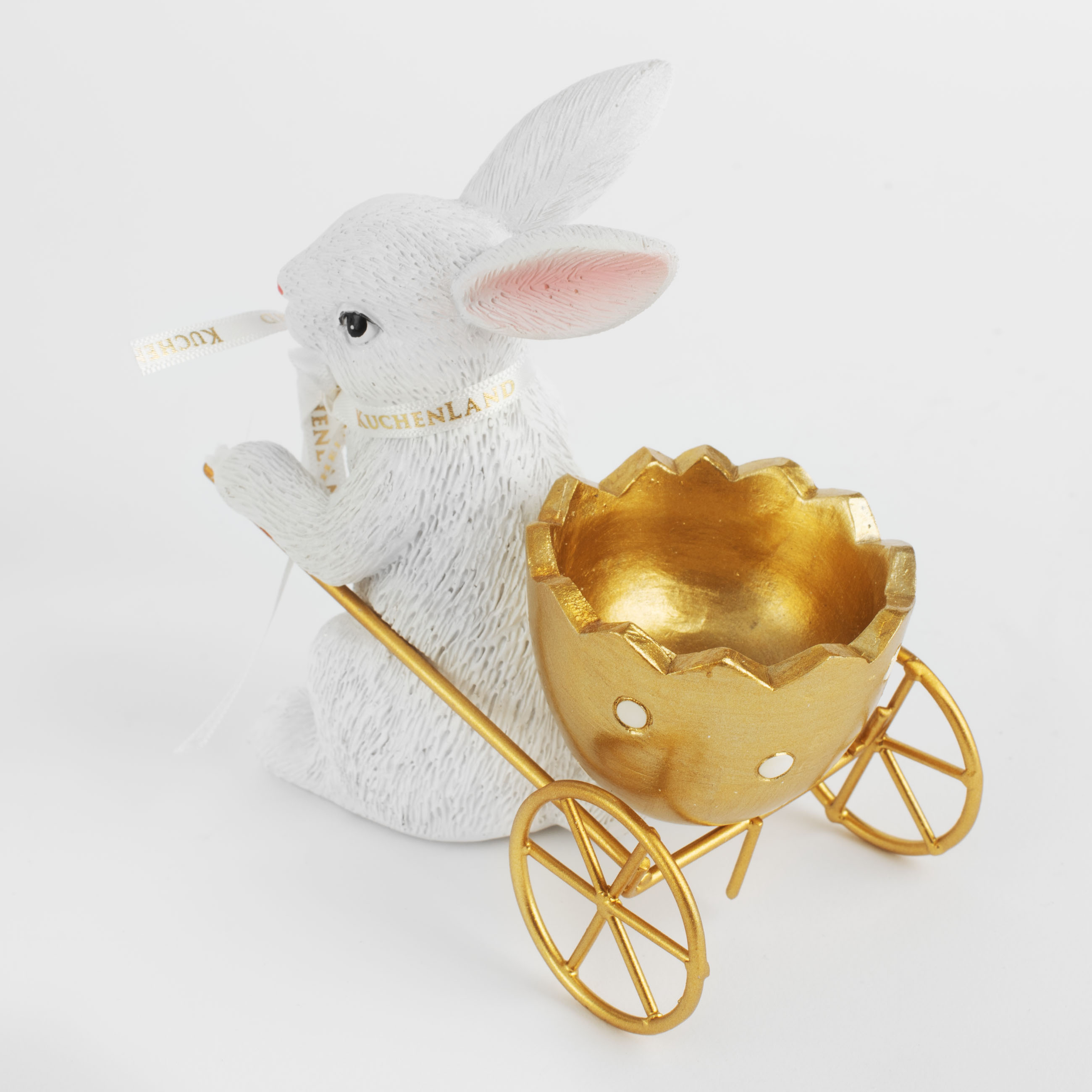 Подставка для яйца, 12 см, полирезин, бело-золотистая, Кролик с тележкой, Easter gold изображение № 2