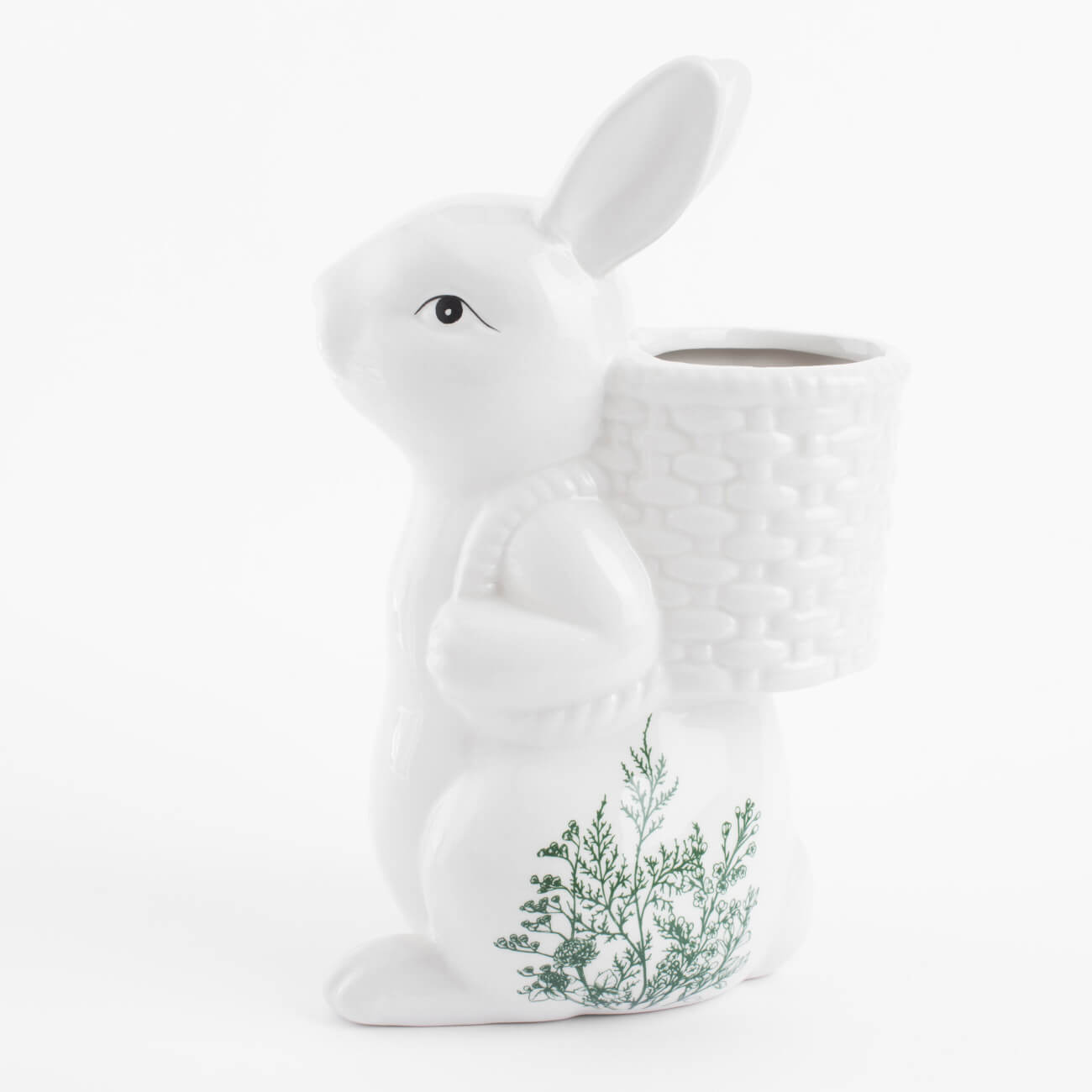 Ваза для цветов, 22 см, декоративная, керамика, бело-зеленая, Кролик с корзиной, Easter blooming изображение № 1