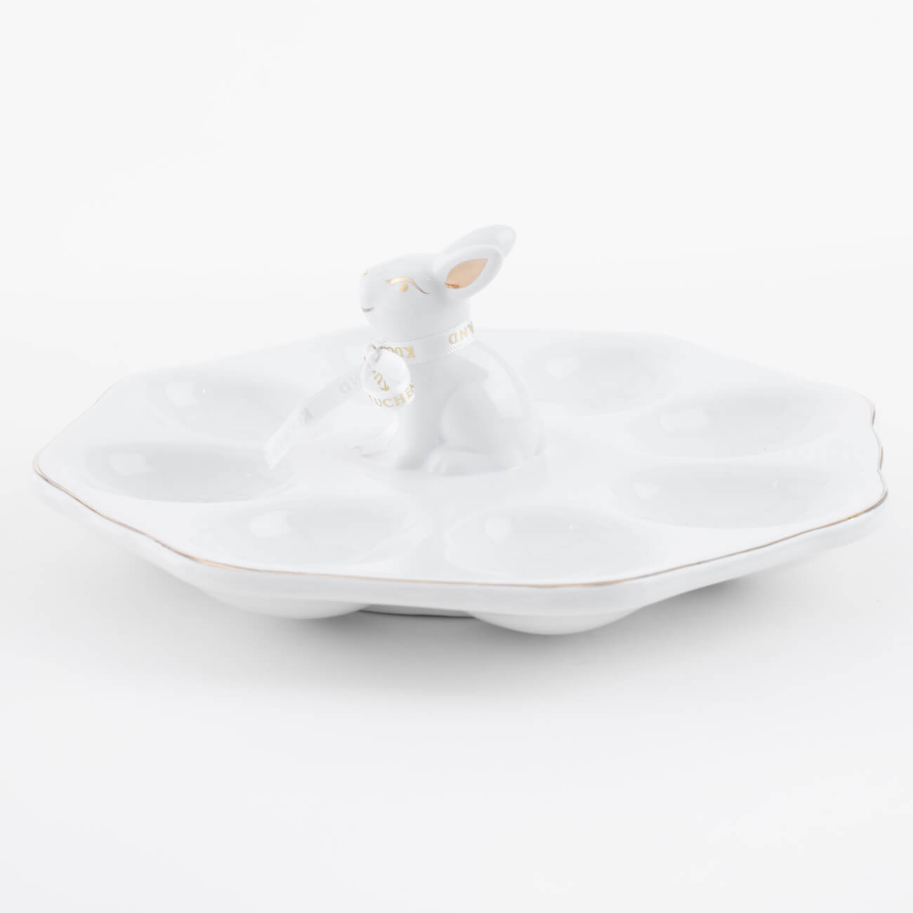 Блюдо пасхальное, 20 см, 8 отд, керамика, белое, с золотистым кантом, Кролик, Easter gold изображение № 1