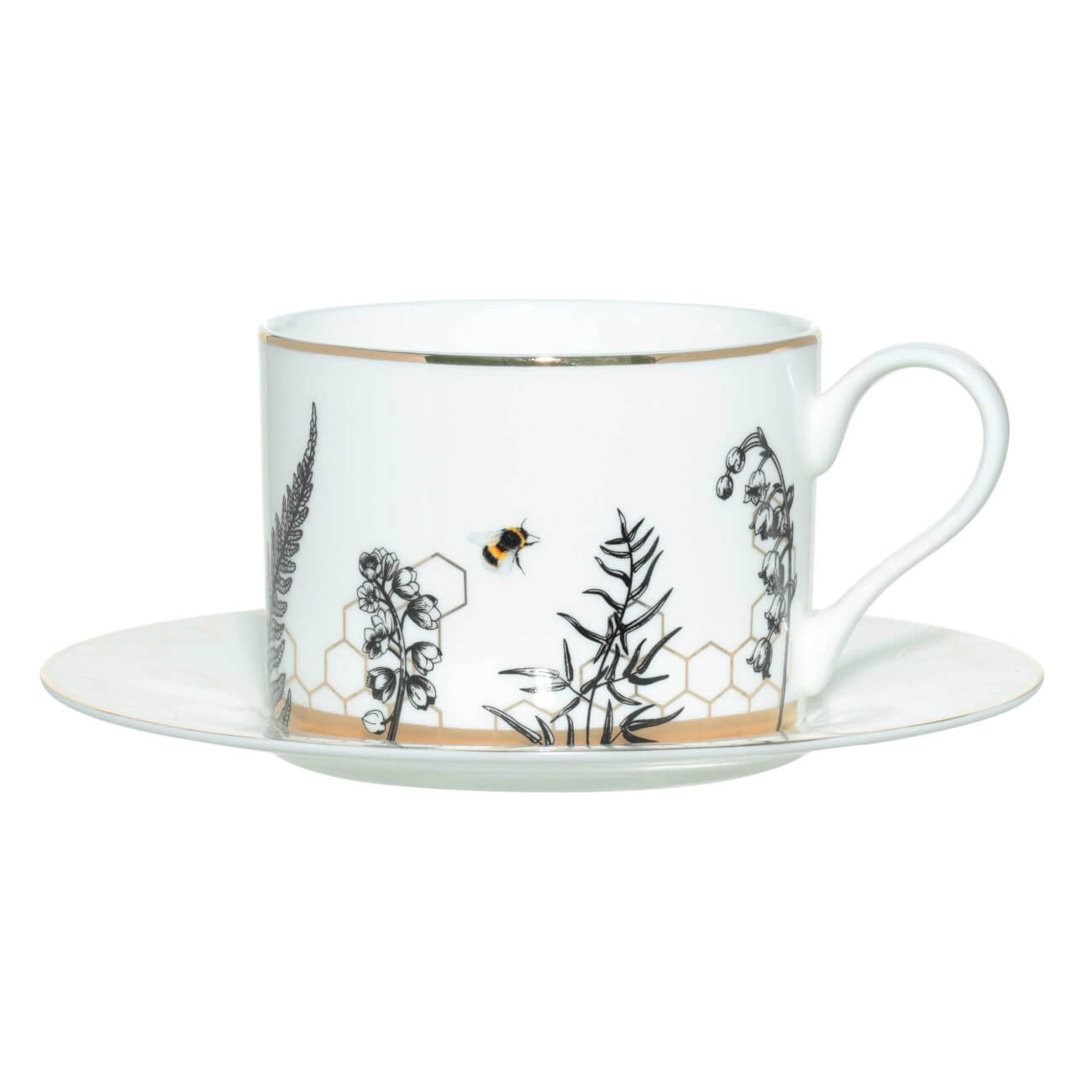 Пара чайная, 1 перс, 2 пр, 350 мл, фарфор F, бело-золотистая, Пчелы и соты, Honey изображение № 1