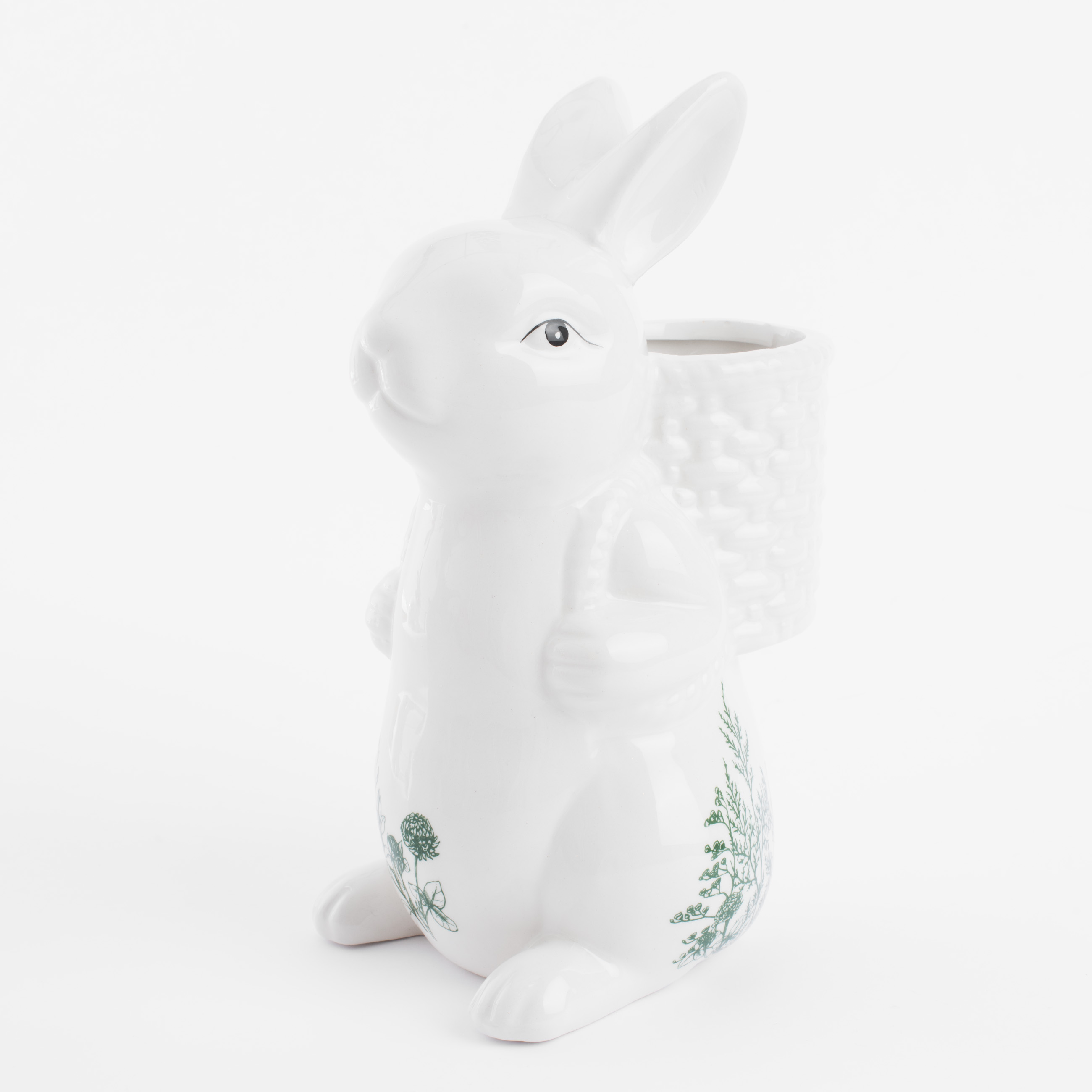 Ваза для цветов, 22 см, декоративная, керамика, бело-зеленая, Кролик с корзиной, Easter blooming изображение № 2
