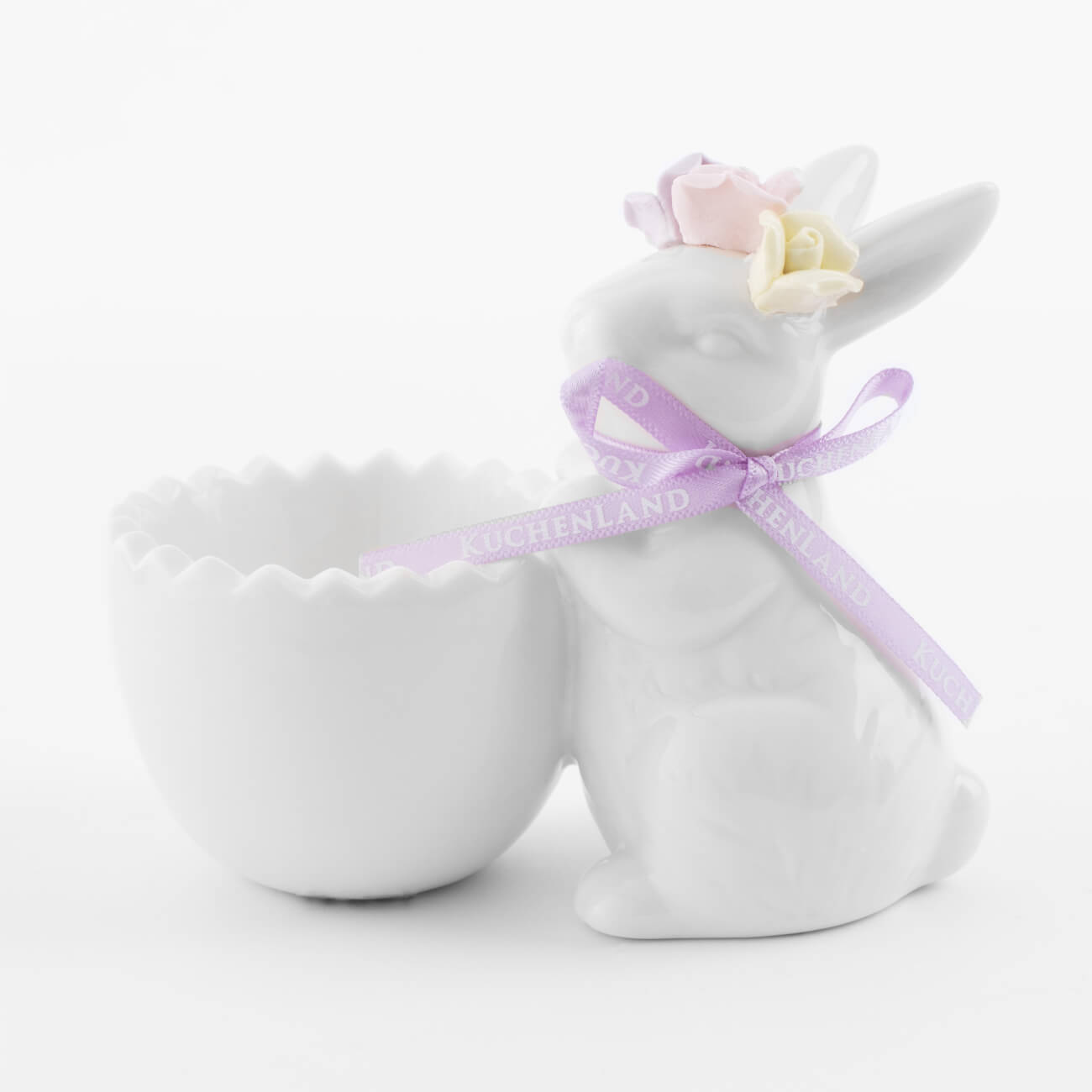 Подставка для яйца, 11 см, фарфор P, белая, Кролик в цветочном венке, Pure Easter изображение № 1