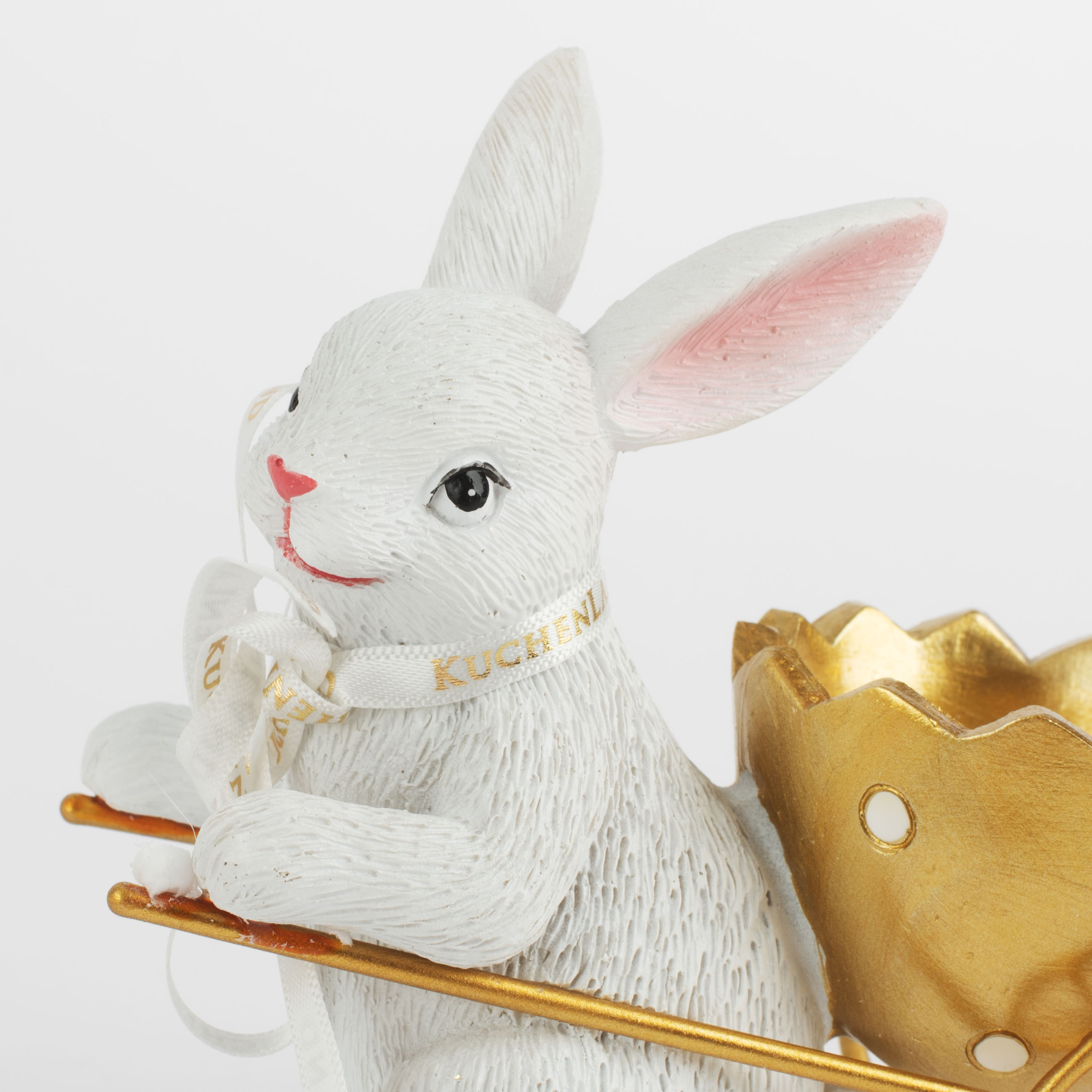 Подставка для яйца, 12 см, полирезин, бело-золотистая, Кролик с тележкой, Easter gold изображение № 4