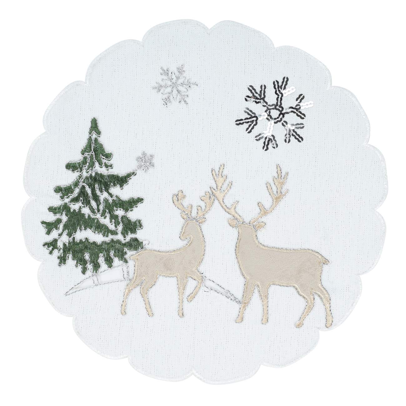 Салфетка под приборы, 30 см, полиэстер, фигурная, белая, Олени и елки, Winter deer
Салфетка под приборы, 30 см, полиэстер, фигурная, белая, Олени и елки, Winter deer