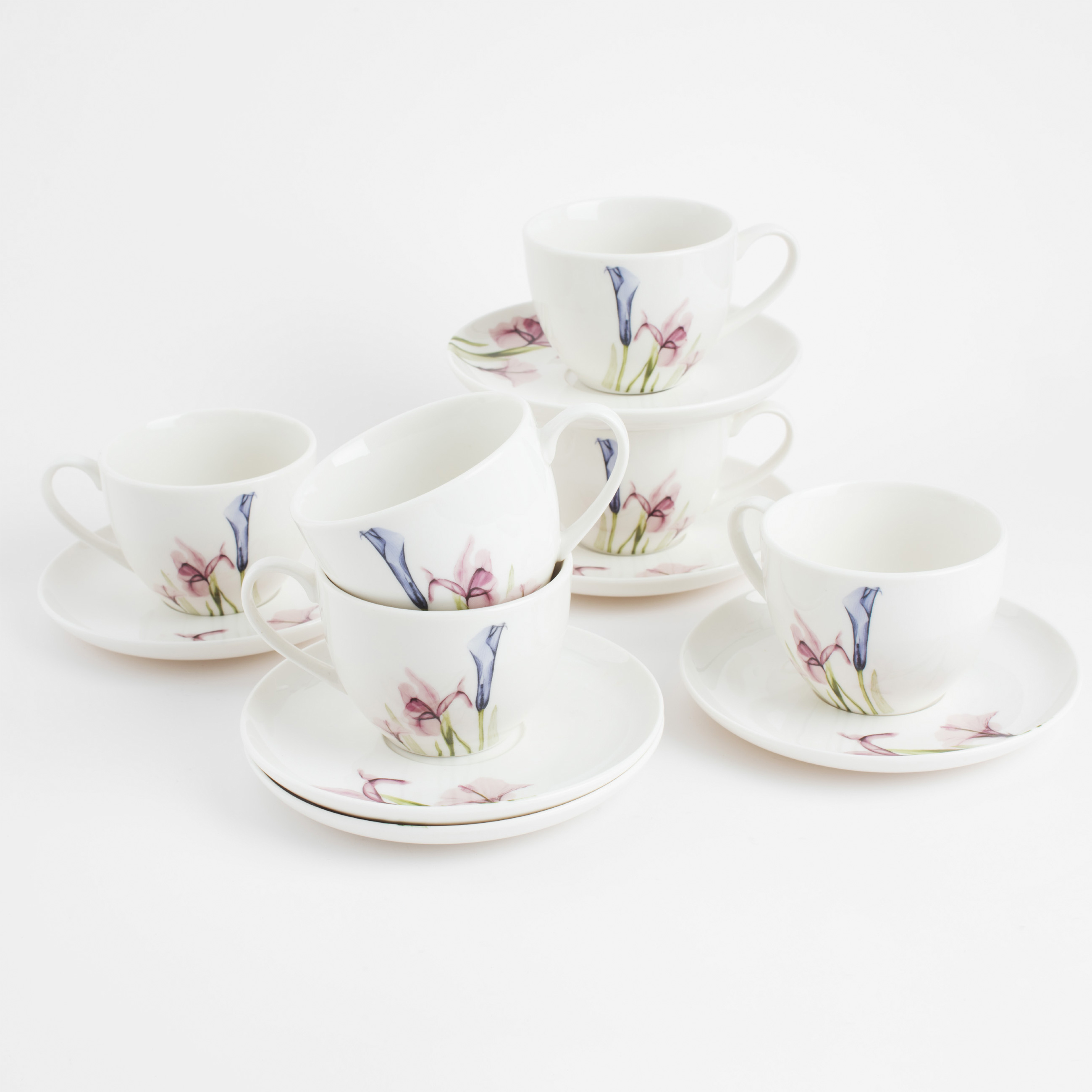Пара чайная, 6 перс, 12 пр, 220 мл, фарфор N, белая, Пастельные цветы, Pastel flowers