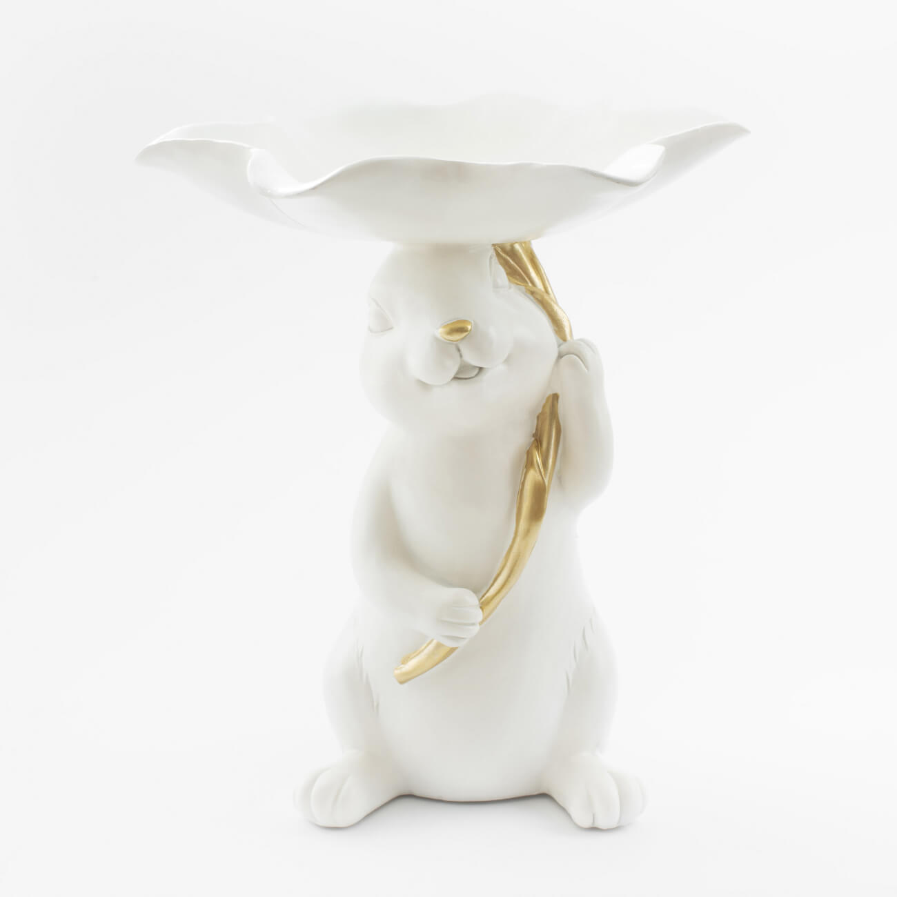 Блюдо декоративное, 21х17 см, полирезин, бело-золотистое, Кролик с цветком, Easter gold изображение № 1