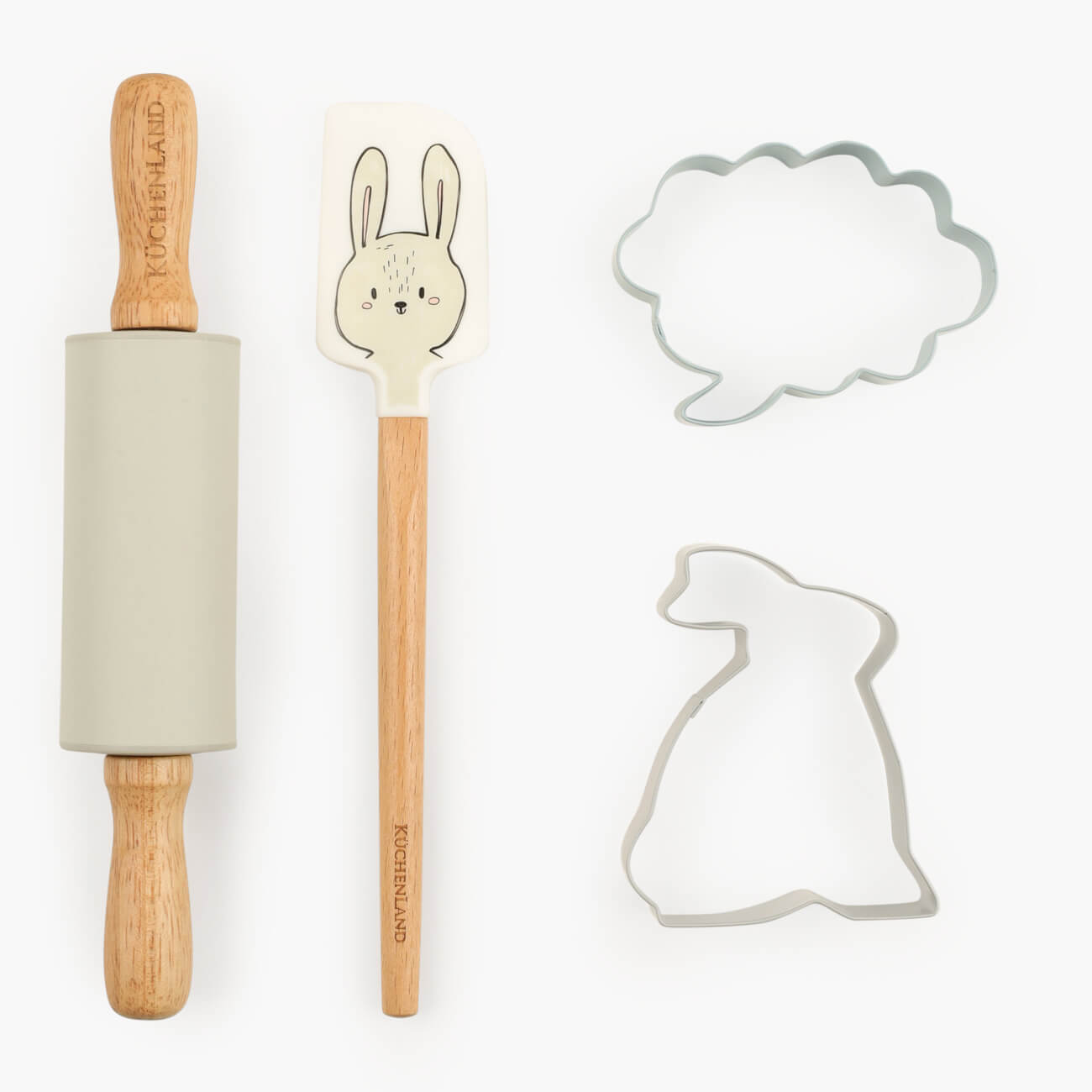 Набор для выпечки, 4 пр, скалка/лопатка/формы, силикон/сталь/дерево, серый, Кролик, Rabbit изображение № 1