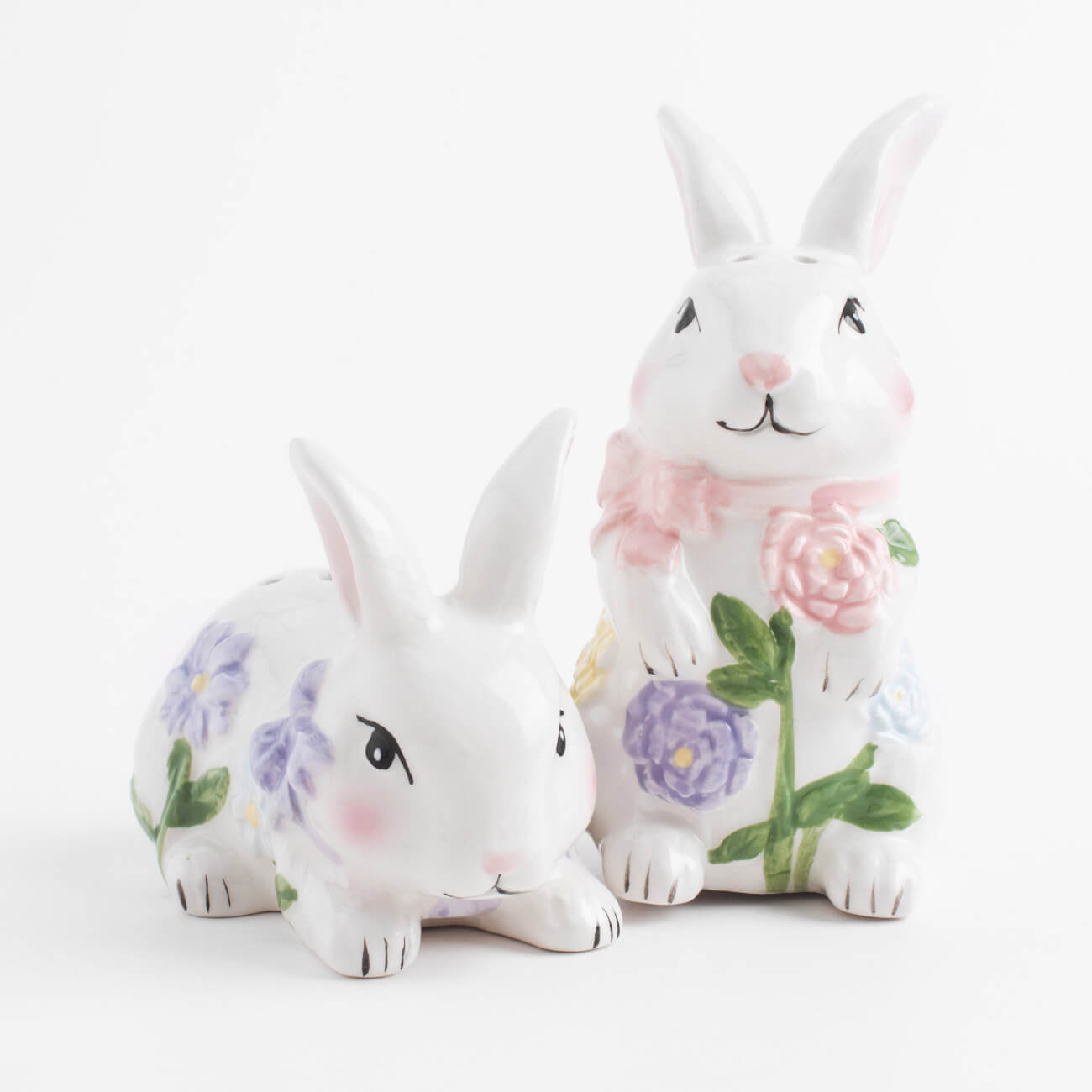 Набор для соли и перца, 11 см, керамика, белый, Кролики с цветами, Easter изображение № 1