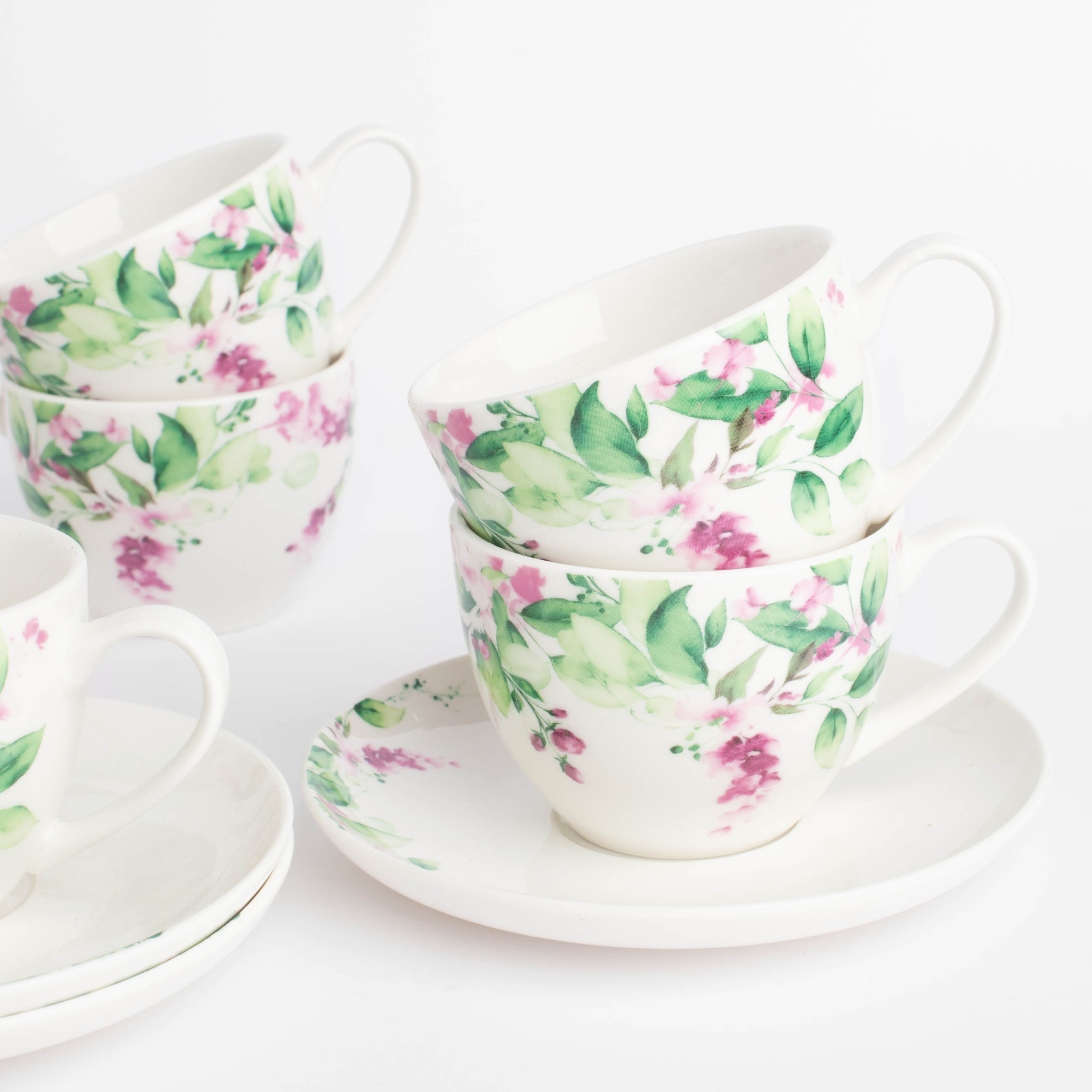 Пара чайная, 6 перс, 12 пр, 220 мл, фарфор N, белая, Акварельные цветы, Senetti изображение № 3