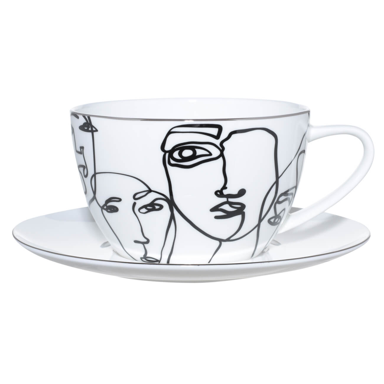 Пара чайная для завтрака, 1 перс, 2 пр, 480 мл, фарфор F, белая, Контурные лица, Face изображение № 1