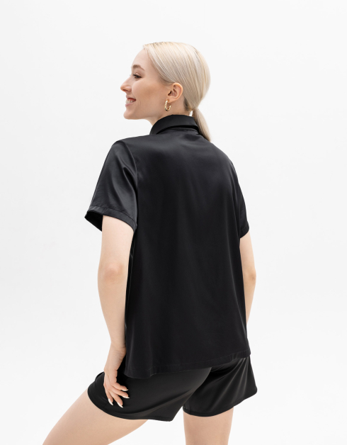 Рубашка женская, р. XL, с коротким рукавом, полиэстер/эластан, черная, Madeline