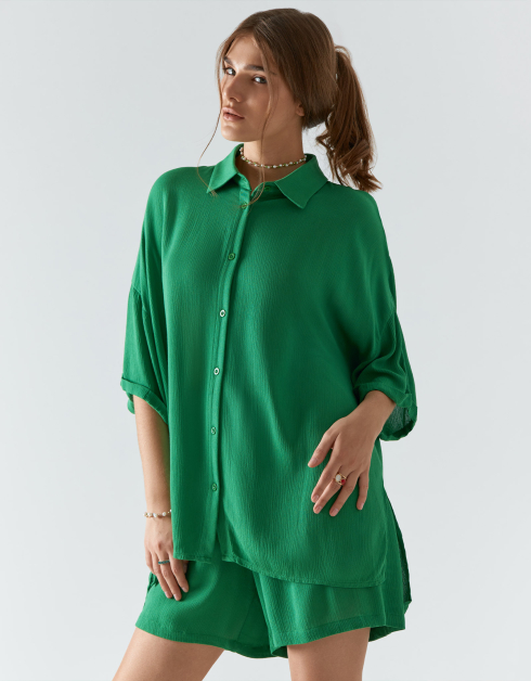 Рубашка женская, р. L, с коротким рукавом, вискоза, зеленая, Julie