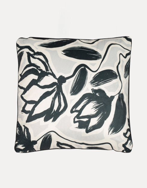 Подушка декоративная, 45х45, вельвет, черная/серая, Абстрактные цветы, Abstract