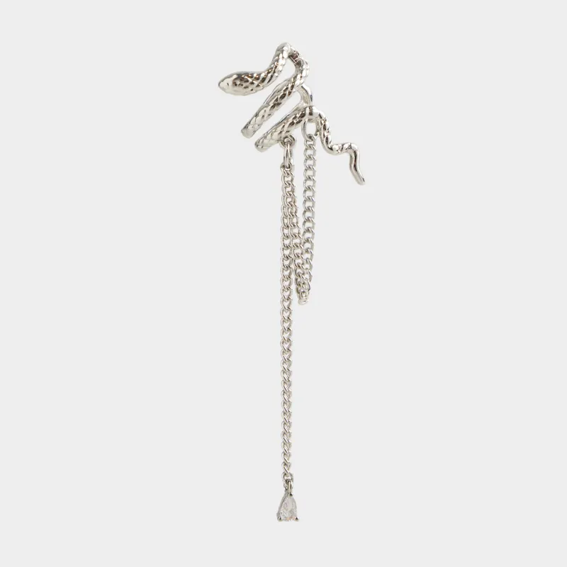 Серьга-кафф, 7 см, с подвеской, металл, серебристая, Змея, Jewelry snake