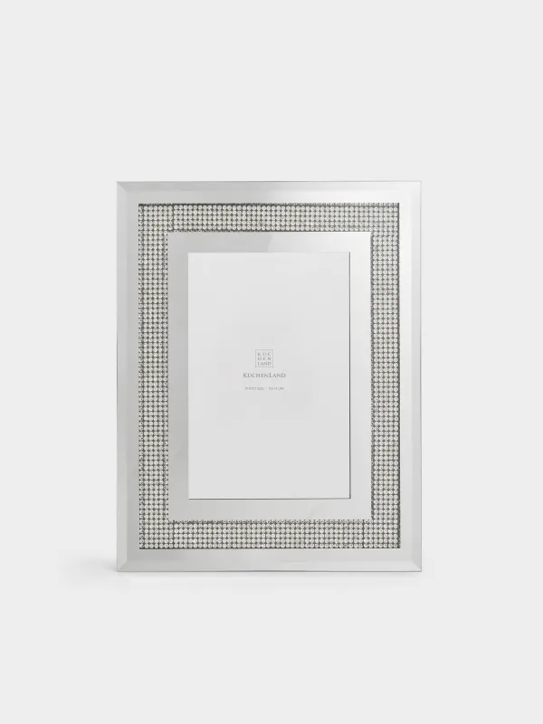 Фоторамка, 18х23 см, стекло, зеркальная, Серебристые кристаллы, Glossy crystal, image-1