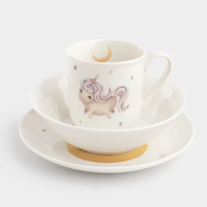 Набор посуды, детский, 1 перс, 3 пр, фарфор N, белый, Единорог и месяц, Unicorn, image-2