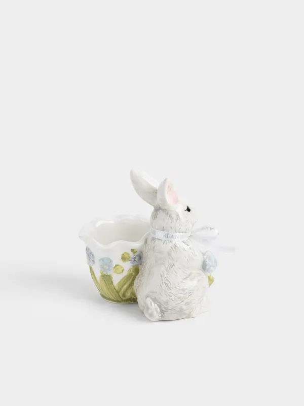 Подставка для яйца, 10 см, керамика D, серая, Кролик с цветами, Easter, image-2